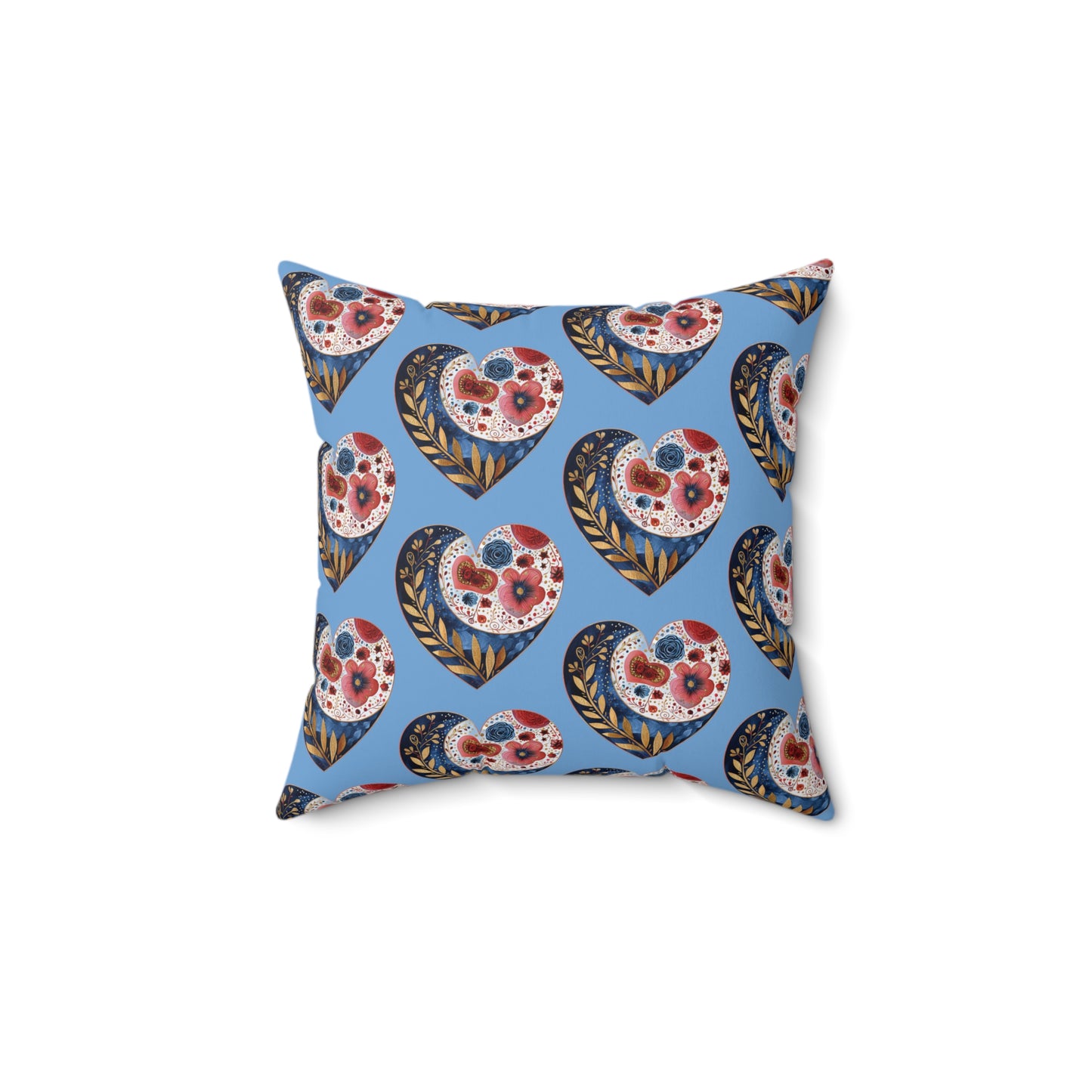 Light Blue Floral Heart Spun Polyester Square Pillow