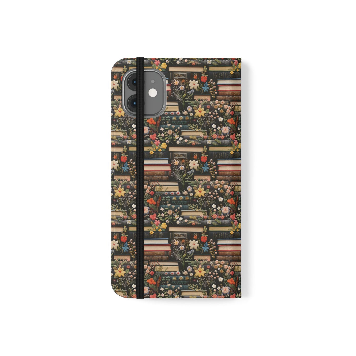 Book Stack Floral Flip iPhone and Samsung Phone Case — Vintage Library Wallet Cover.