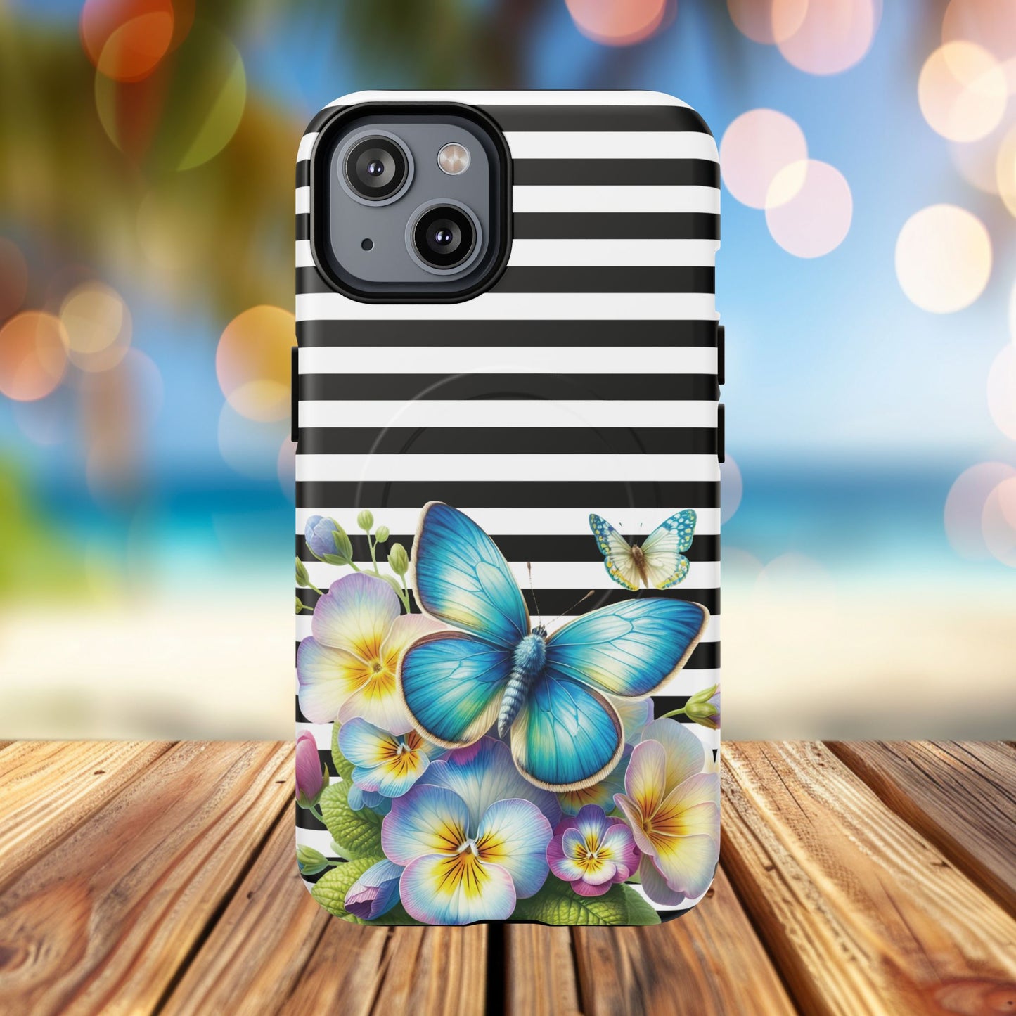 Pansy Parade Tough iPhone Magnetic Cases, Floral Tough Case, Striped iPhone Magnetic Cover, Phone Accessory, Gift for Nature Lovers