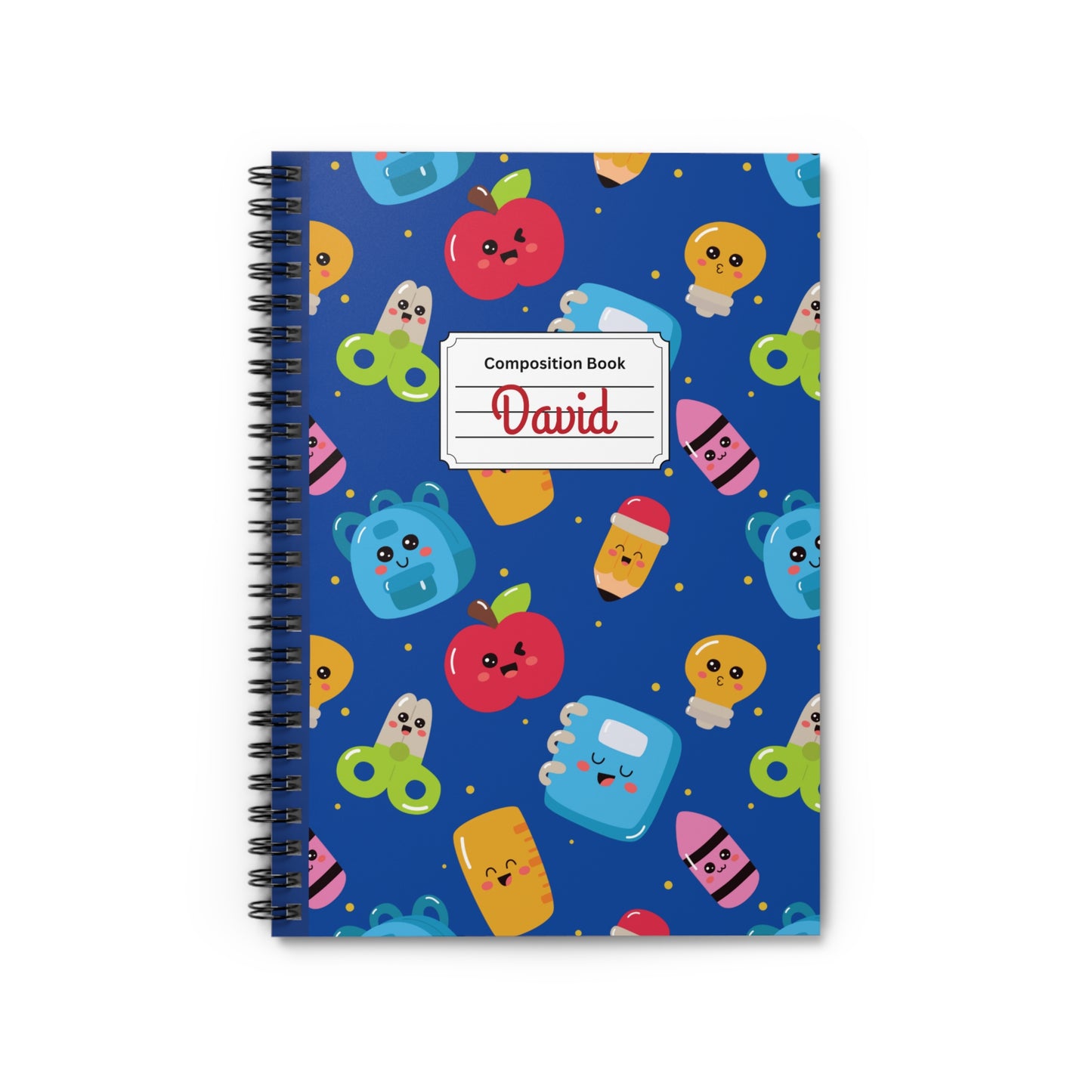 Personalized Blue Kawaii Composition Book Inspired Playful Spiral Notebook - Perfect for School, Journaling, Kids, Teachers, Back to School Gifts
