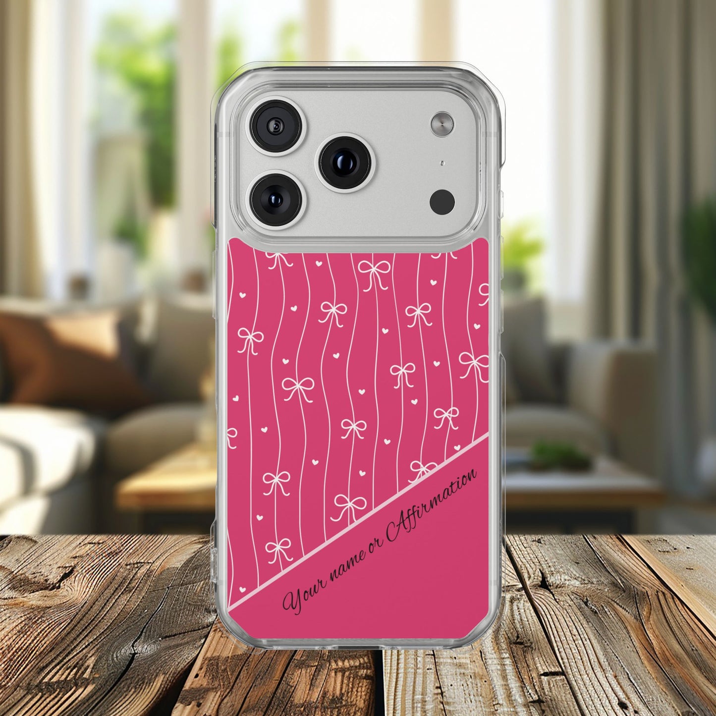 Personalized Pink Bow Coquette Tough Magnetic MagSafe® Clear iPhone Case  iPhone® 13, 14, iPhone 15, iPhone 16, iPhone 17, Pro, Pro Max, Plus Cases.