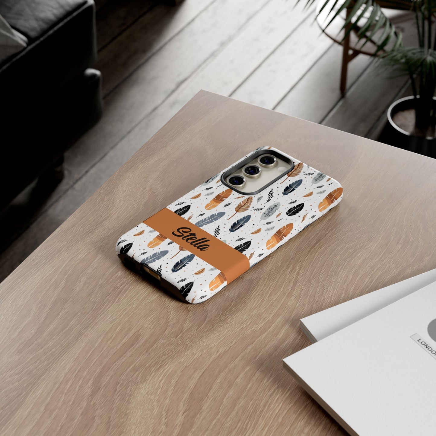 Personalized Whispering Feathers Samsung, Google Pixel and iPhone Case, Custom Name Case.