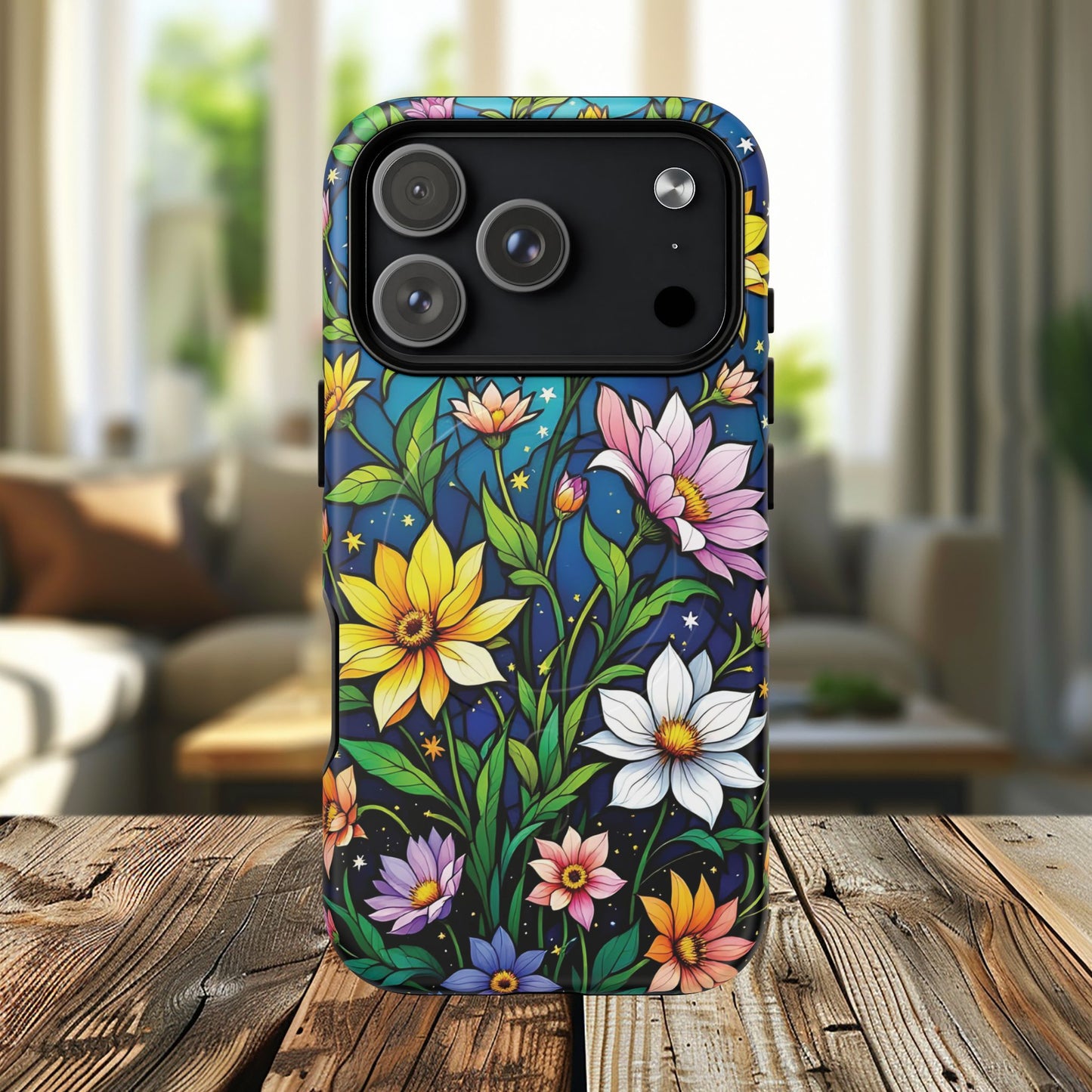 Flower Garden Stained Glass Phone Case, Tough Magnetic Cases, Floral Phone Cover, Durable Phone Accessories, Spring Gift, Birthday Present