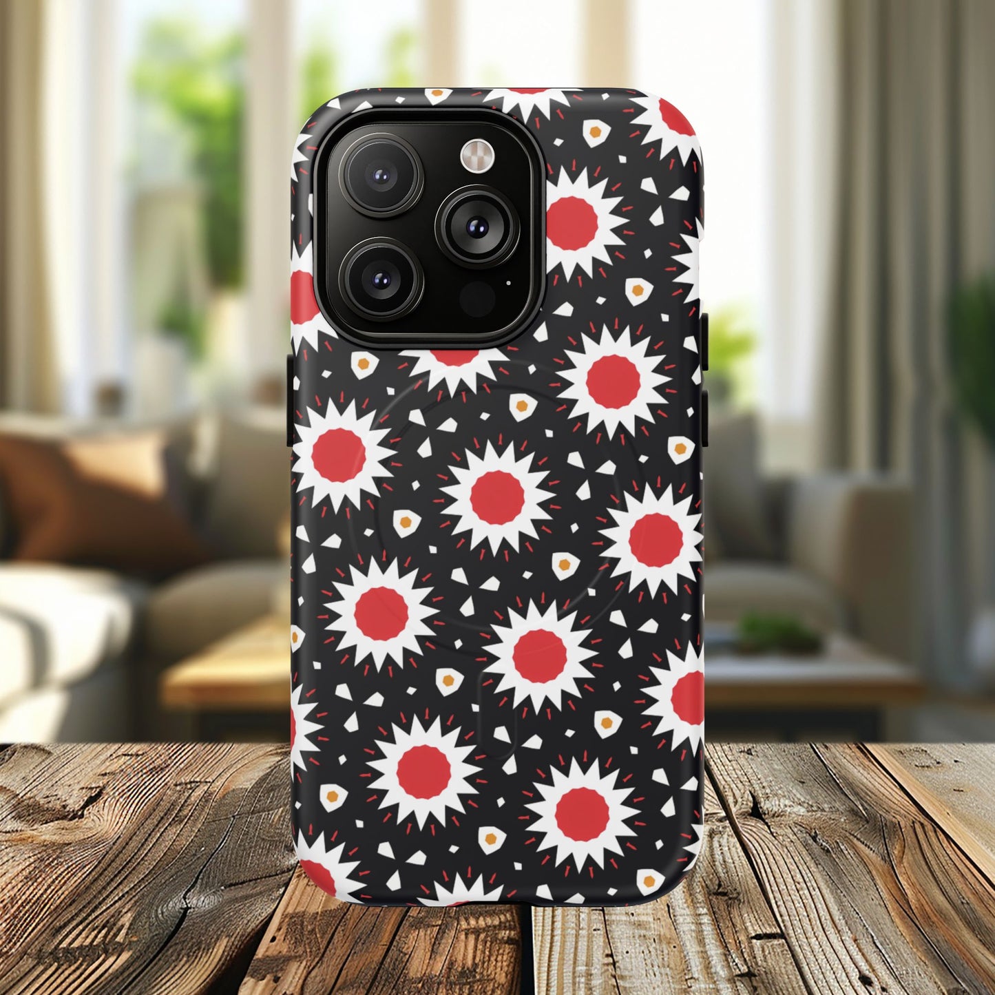 Crimson Spark Radiance Bold Floral Magnetic iPhone Cases, Stylish Tough Cases, Unique iPhone Accessories, Perfect Gift for Her, Trendy Tech Gear.