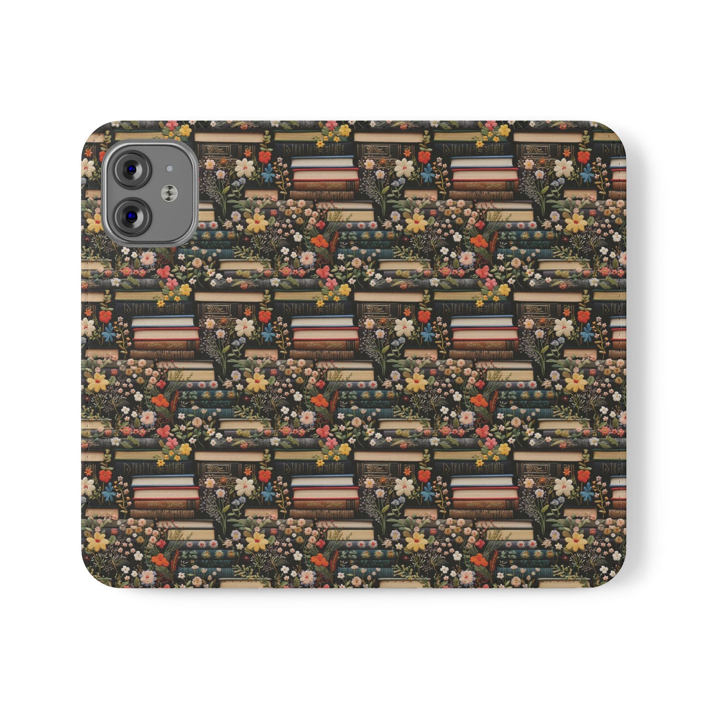 Book Stack Floral Flip iPhone and Samsung Phone Case — Vintage Library Wallet Cover.