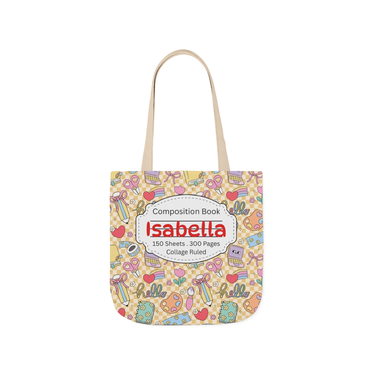 Personalized Doodle Daydream Composition Book Inspired Canvas Tote Bag with Colorful Straps, Cute School Bag, Eco-Friendly Tote, Back to School Shopping Bag, Teacher Gift Idea