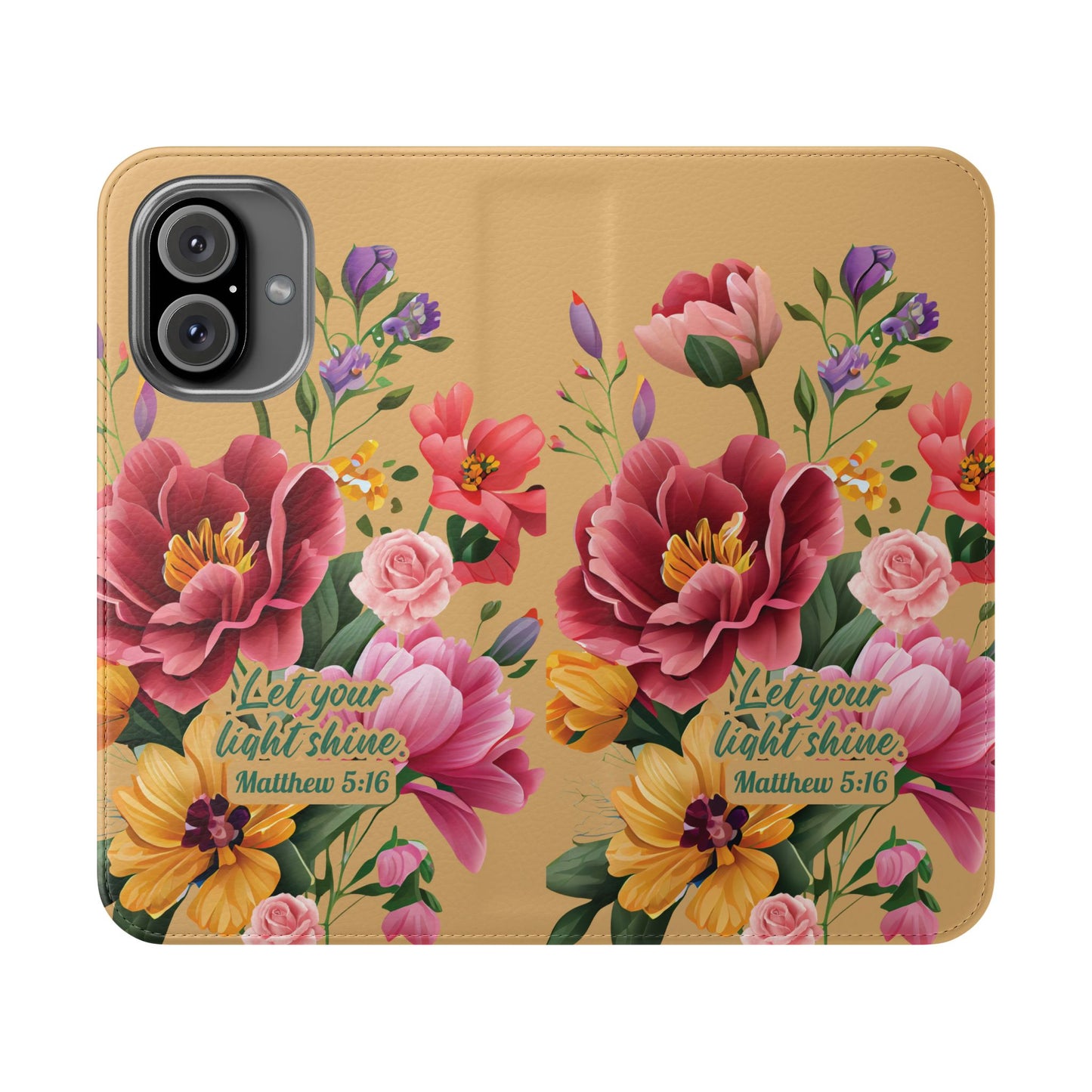 Floral Scripture Flip Case — "Let Your Light Shine" Wallet Phone Cover (Matthew 5:16)