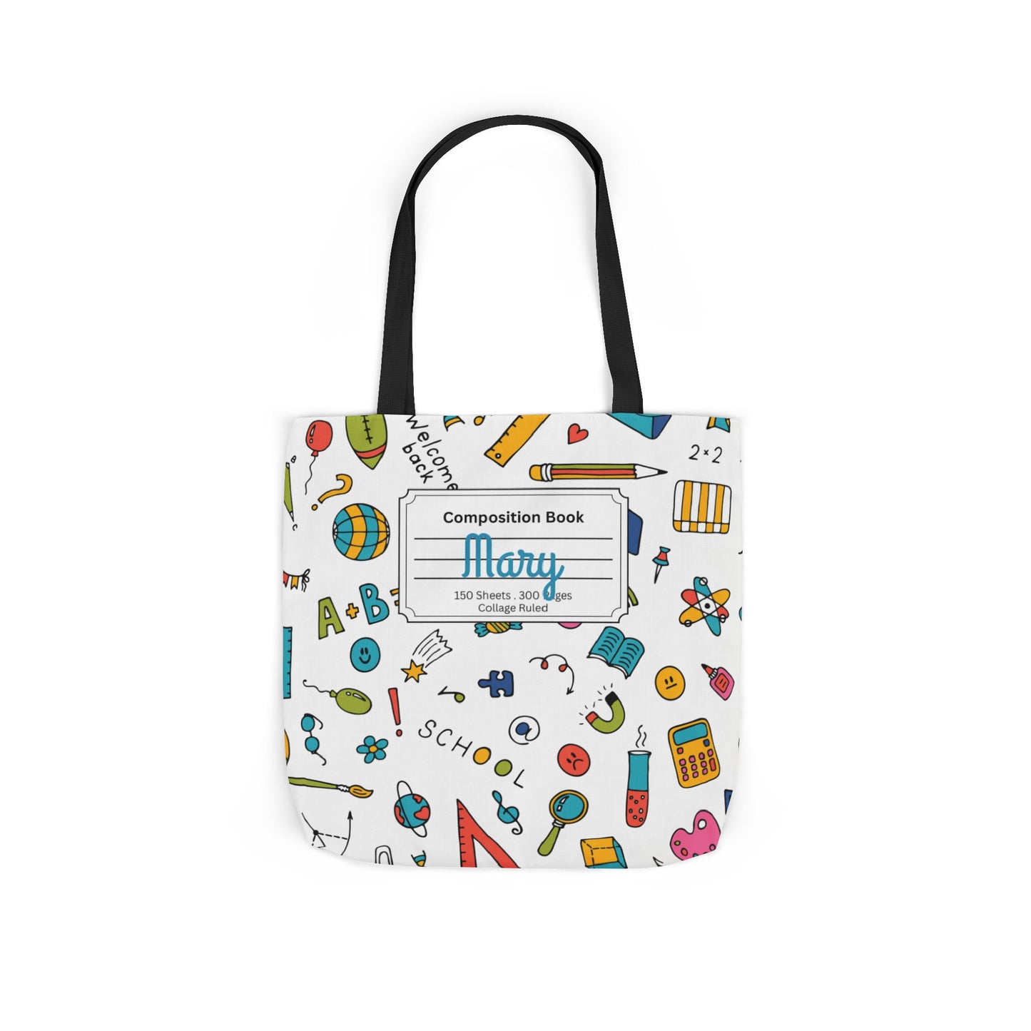 Personalized Classroom Couture Composition Book Inspired Canvas Tote Bag with Colorful Straps, Cute School Bag, Eco-Friendly Tote, Back to School Shopping Bag, Teacher Gift Idea