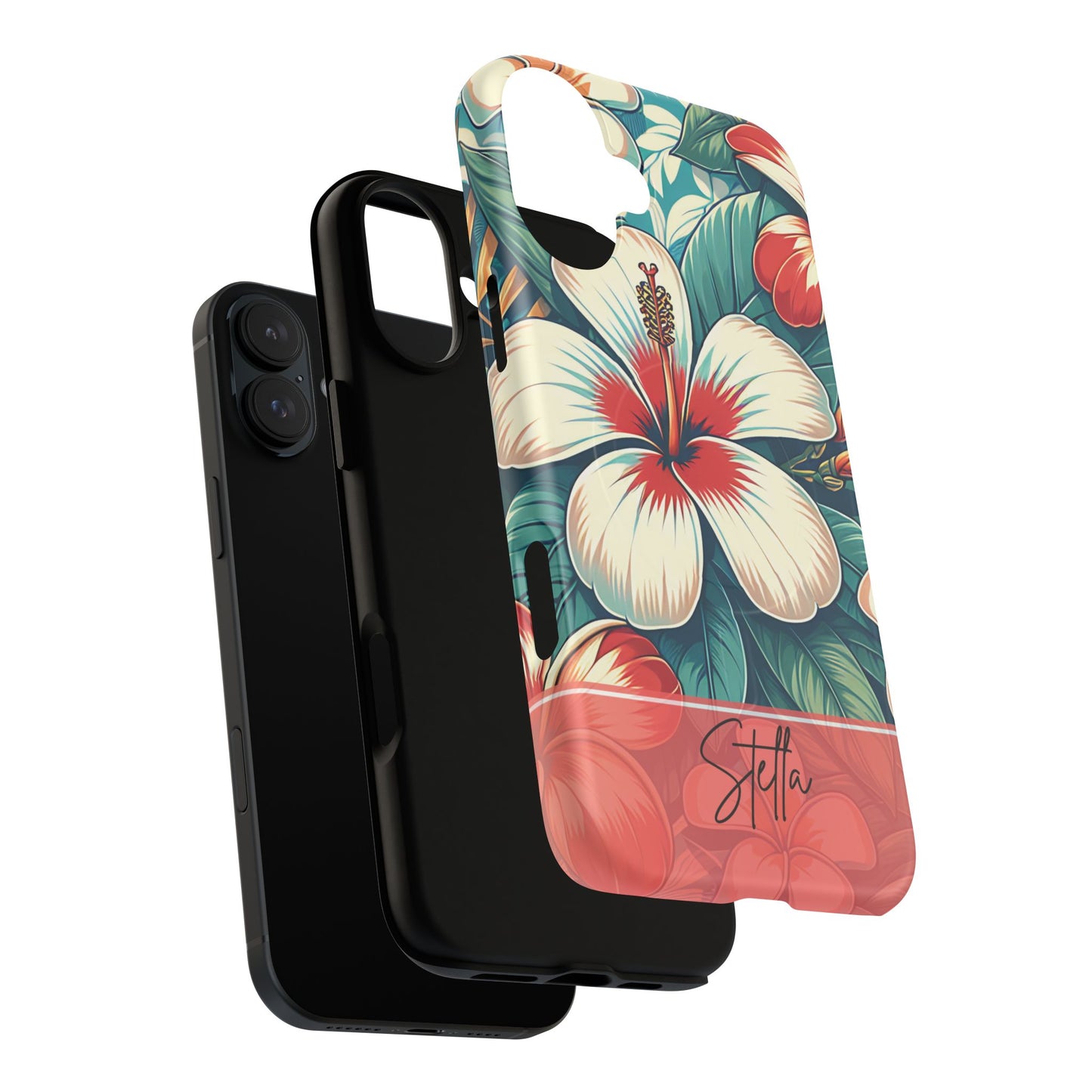 Tough Floral Phone Case, Tropical Hibiscus Design, Gift for Her, Summer Accessory, Customizable Phone Cover