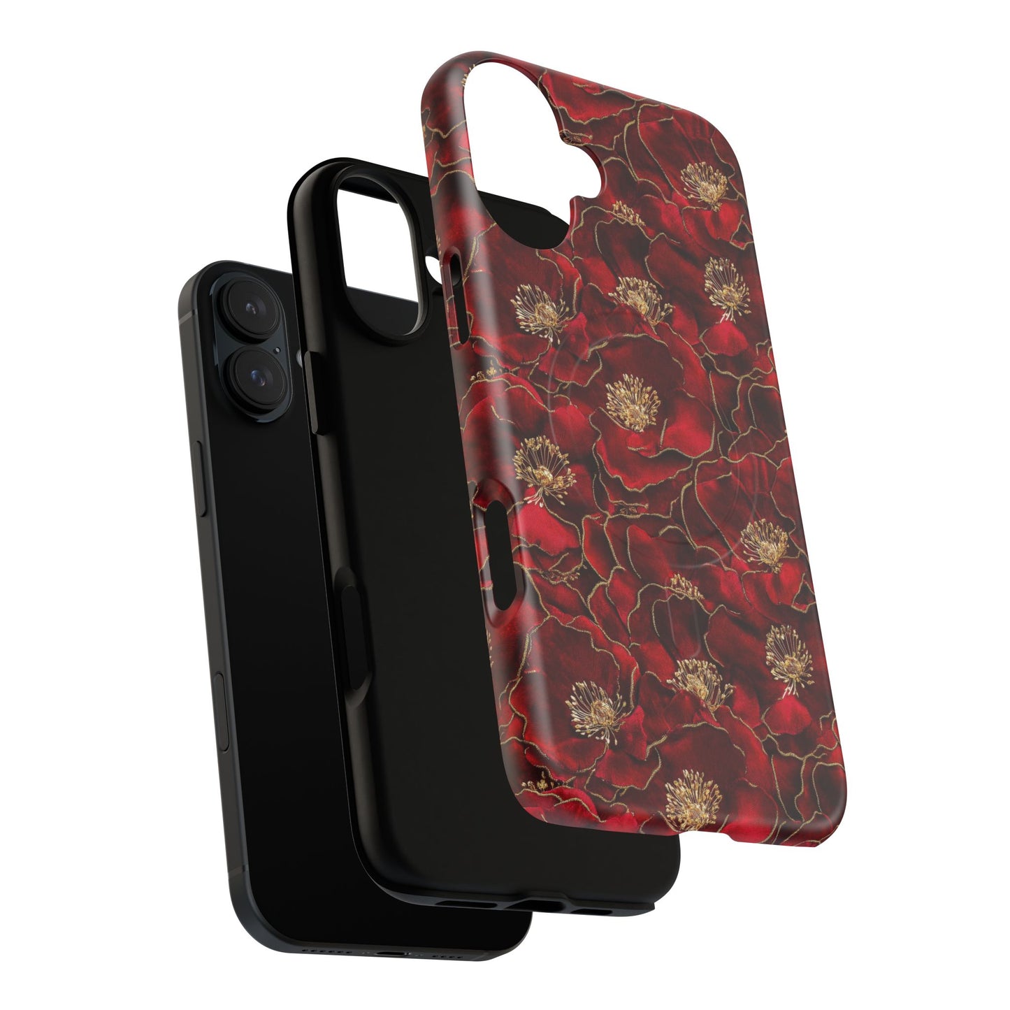 Midnight Poppy Luxe Tough iPhone Magnetic Case, Unique Flower iPhone Cover, Durable Floral Design, Gift for Her, Gift for Mother's.