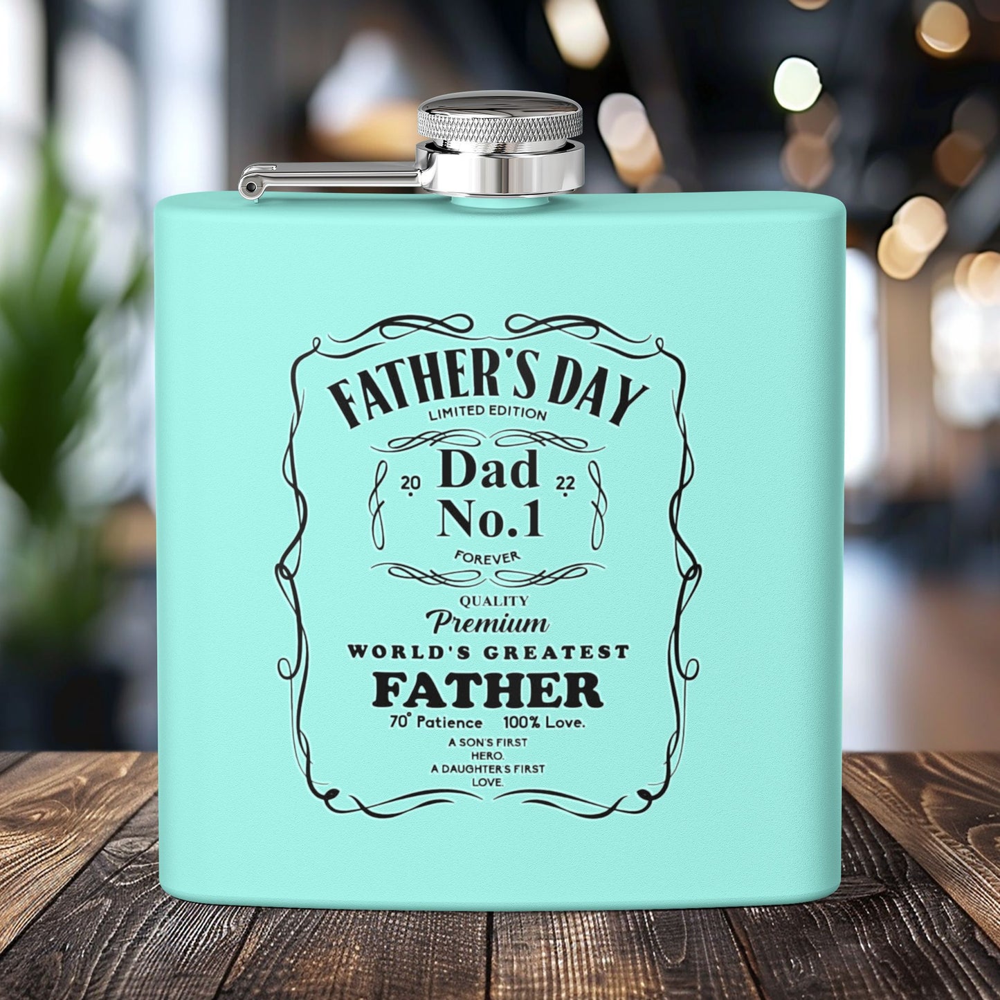 Father's Day Stainless Steel Flask - World's Greatest Dad Gift, Personalized Hip Flask, Groomsmen Gift, Engraved Drinkware