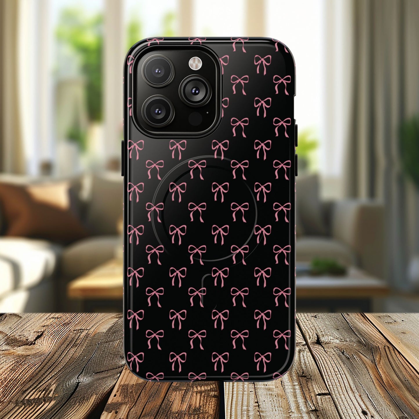Coquette Chic Bow-Patterned Tough Magnetic iPhone Case, Stylish Gift for Her, Protective iPhone Cover, Trendy Accessory, iPhone Birthday Gift, Fashionable Tech