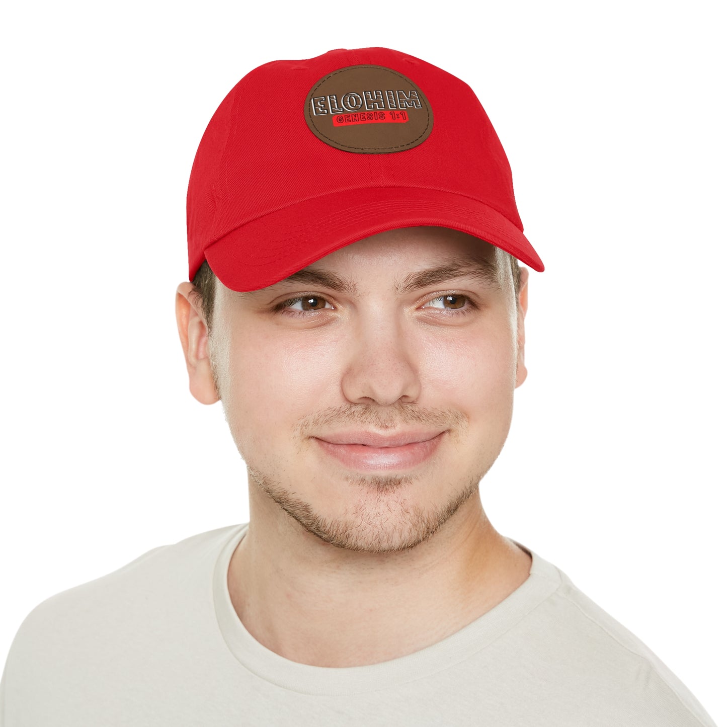 'ELOHIM, GENESIS 1:1- Stylish Dad Hat with Leather Patch | a Unisex Gift, Casual Wear, Summer Accessory, Unique Outdoor Cap, Adjustable Sun Hat, Christian Gift