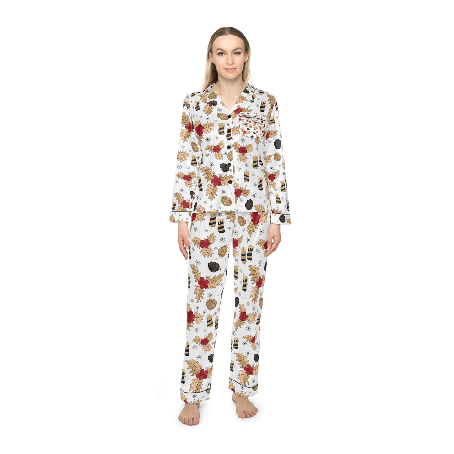 Holiday Bloom Sleep Women's Satin Pajamas (AOP)