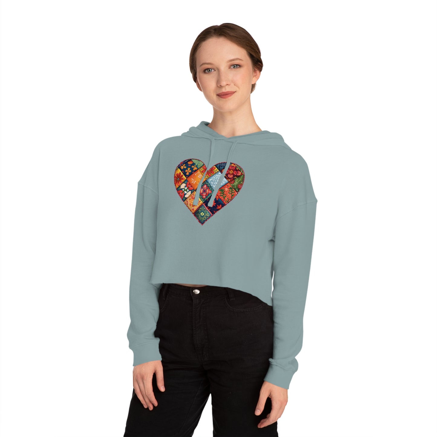 Patchwork Hearts Women’s Cropped Hooded Sweatshirt