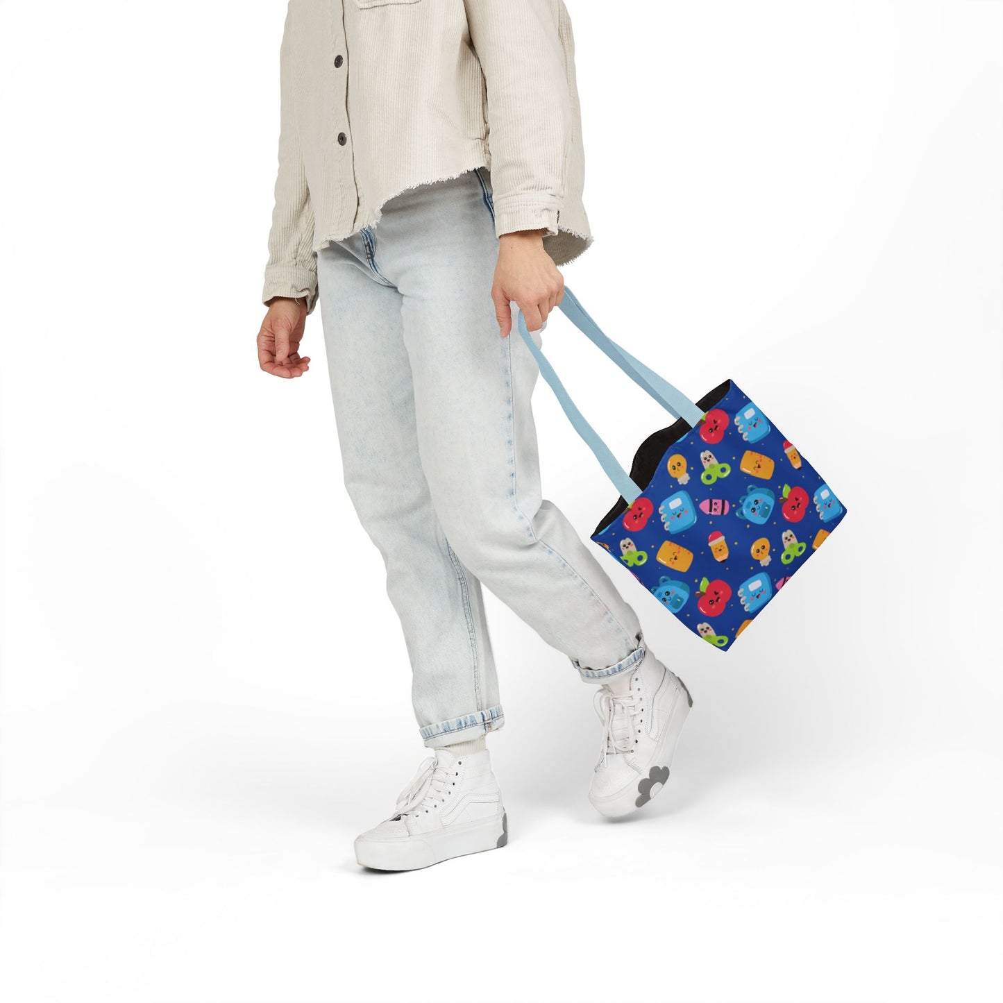 Personalized Blue Kawaii Composition Book Inspired Canvas Tote Bag with Colorful Straps, Cute School Bag, Eco-Friendly Tote, Back to School Shopping Bag, Teacher Gift Idea