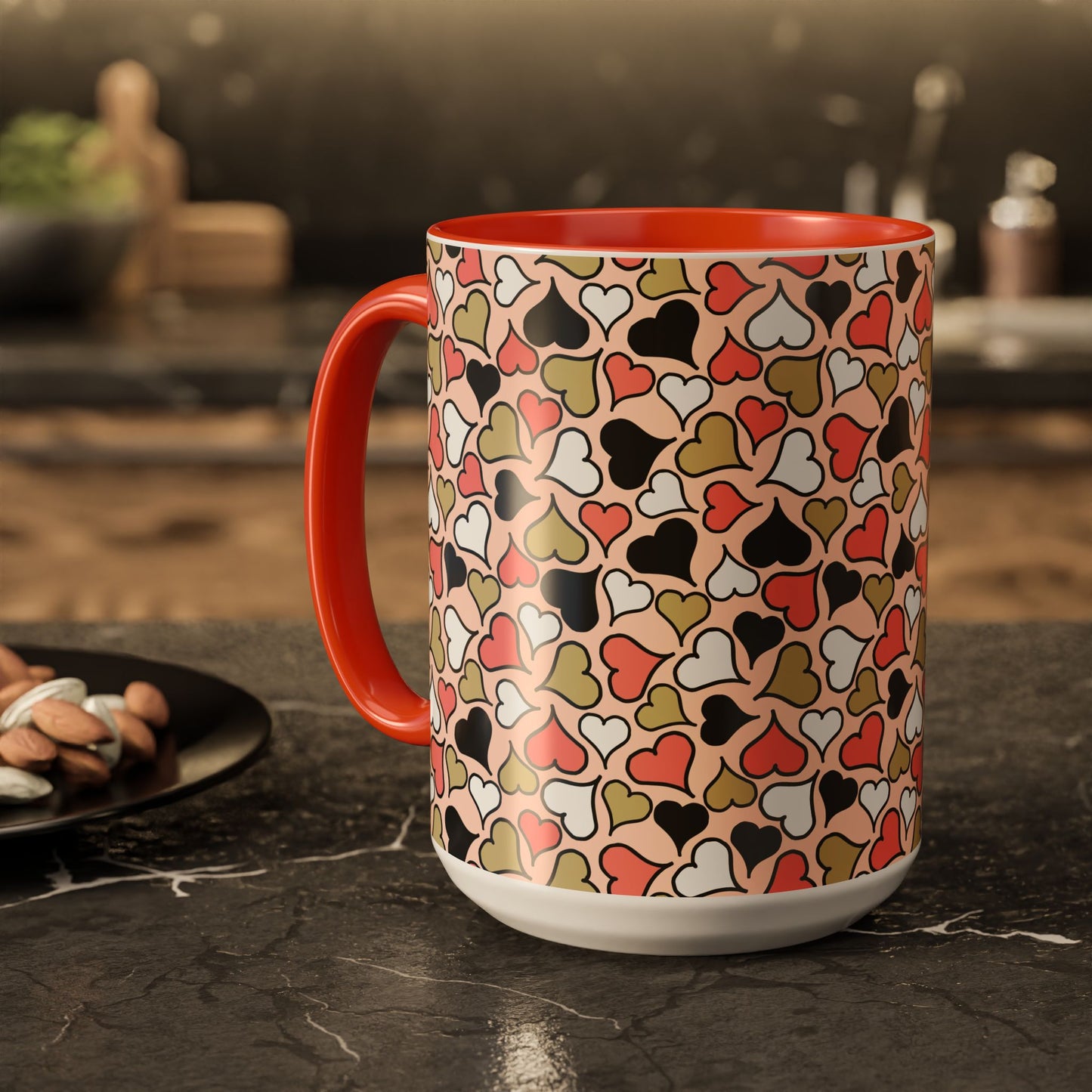Heart Patterned Coffee Mug - Colorful Love Design, Perfect for Gifts & Celebrations
