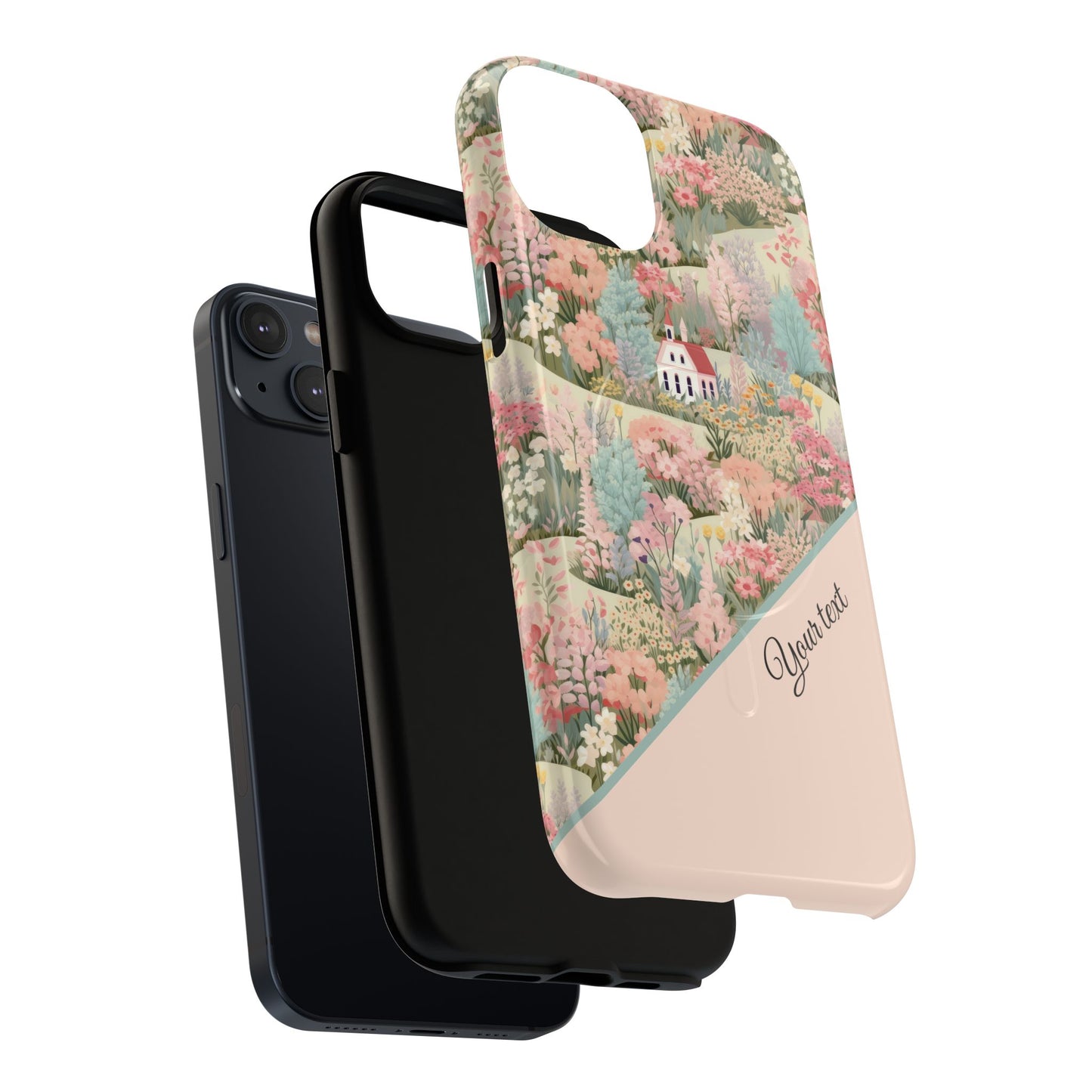 Blush Bloom Village Tough Magnetic MagSafe®Case, Durable Protection, Unique Gift for Nature Lovers,  iPhone® 13, 14, 15, 16, 17, Pro, Pro Max, Plus Cases.