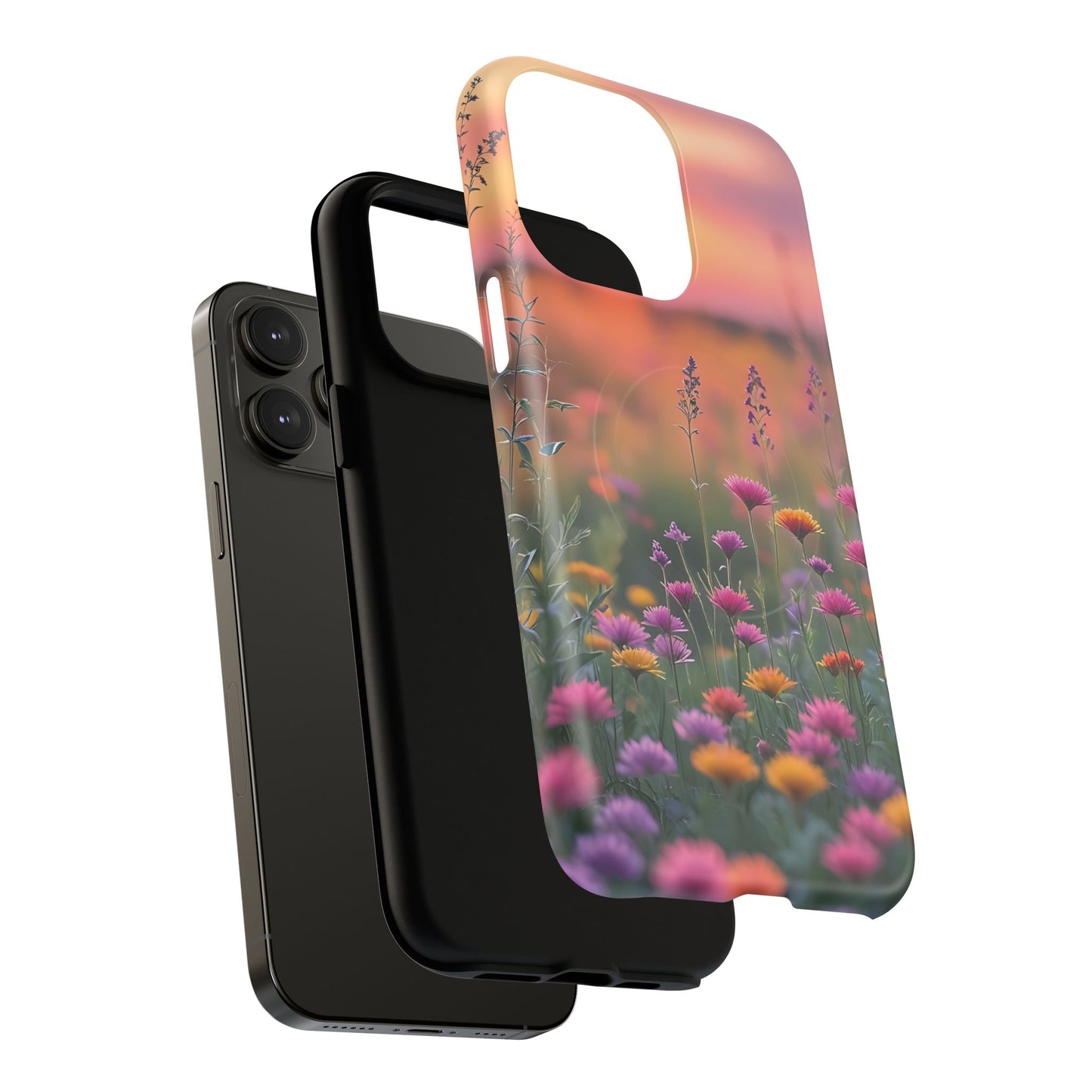 Floral Sunset Phone Case, Tough Magnetic Cases for iPhone, Nature Lover Gift, Durable Protection, Eco-Friendly Phone Accessory