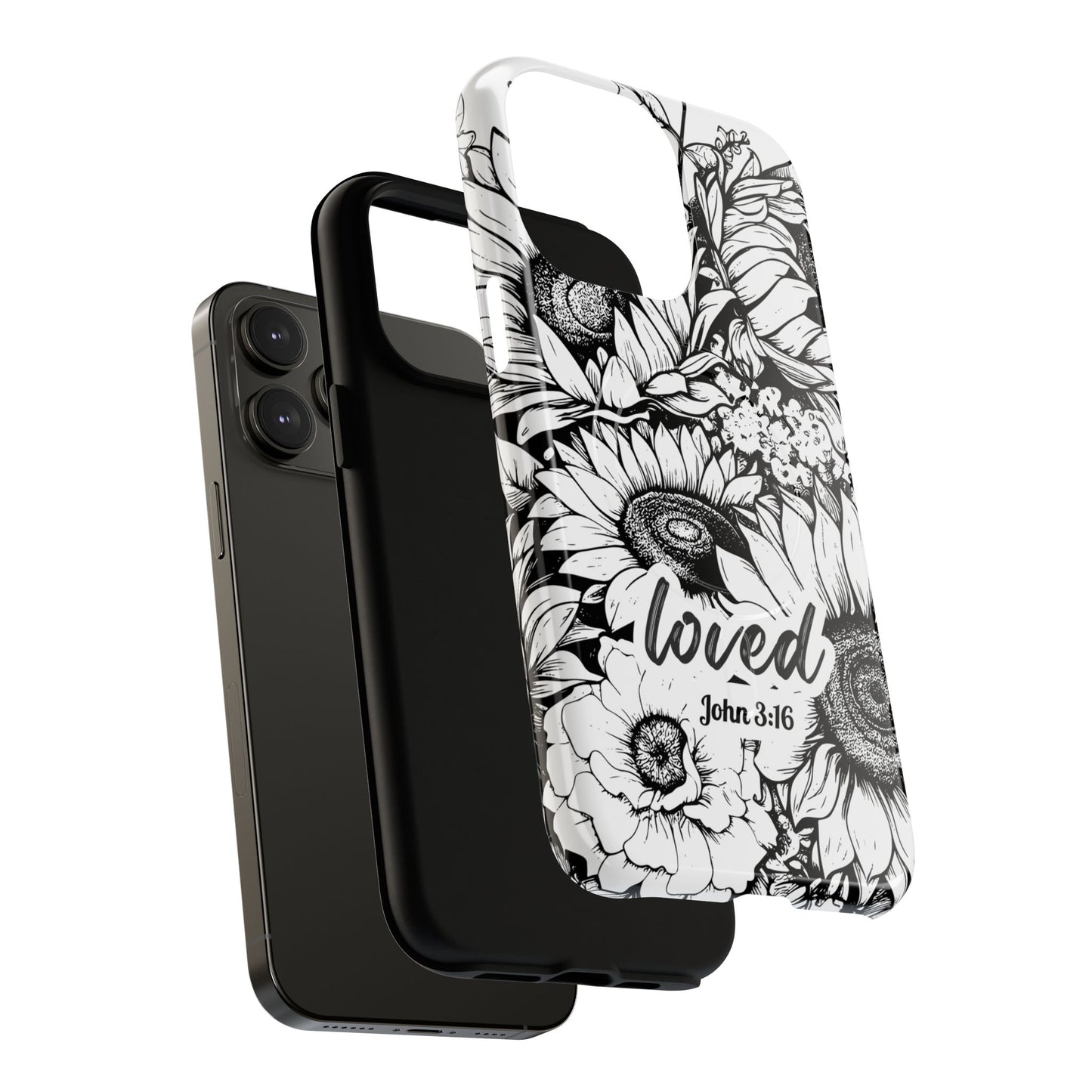 Loved John 3:16, Inspirational Gift, Tough iPhone Magnetic Case Scripture, Sunflower Bible Verse, MagSafe® iPhone® Tough Case, iPhone 14, iPhone 15, iPhone 16, Pro, Pro Max, Plus