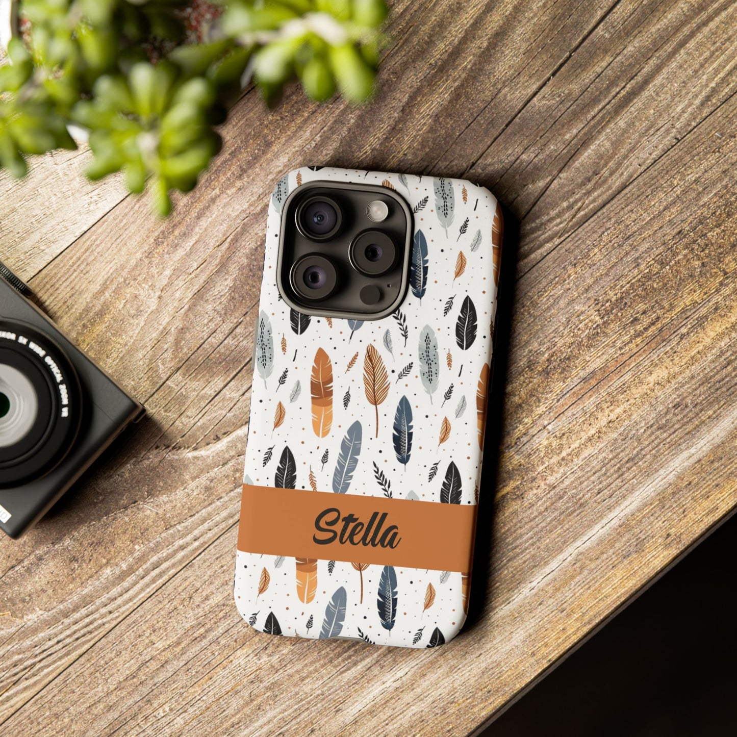 Personalized Whispering Feathers Samsung, Google Pixel and iPhone Case, Custom Name Case.