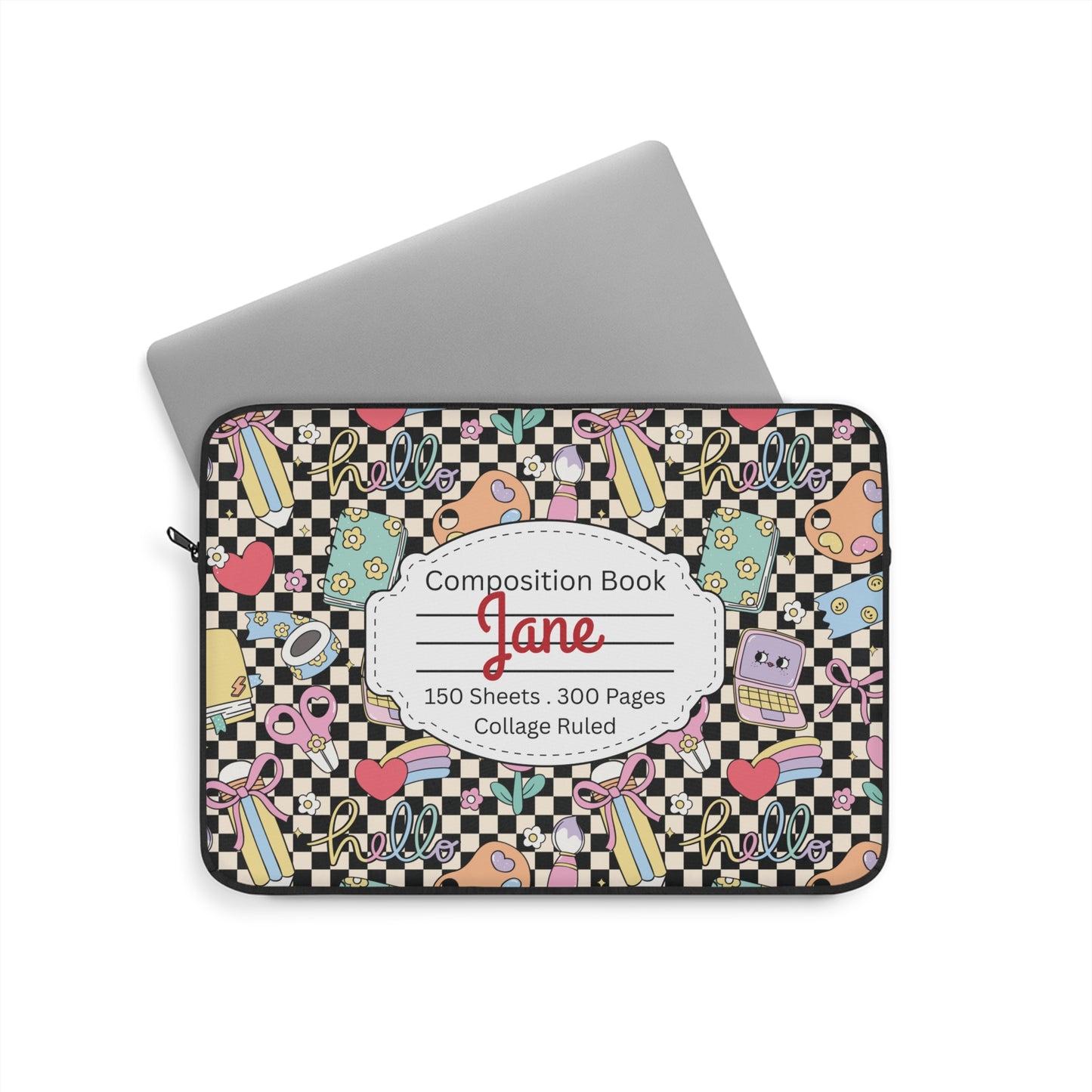 Personalized Black Doodle Daydream Composition Book Inspired Laptop Sleeve, Educational Gift for Teachers, Classroom Organization, Back to School, Unique Teacher Accessory