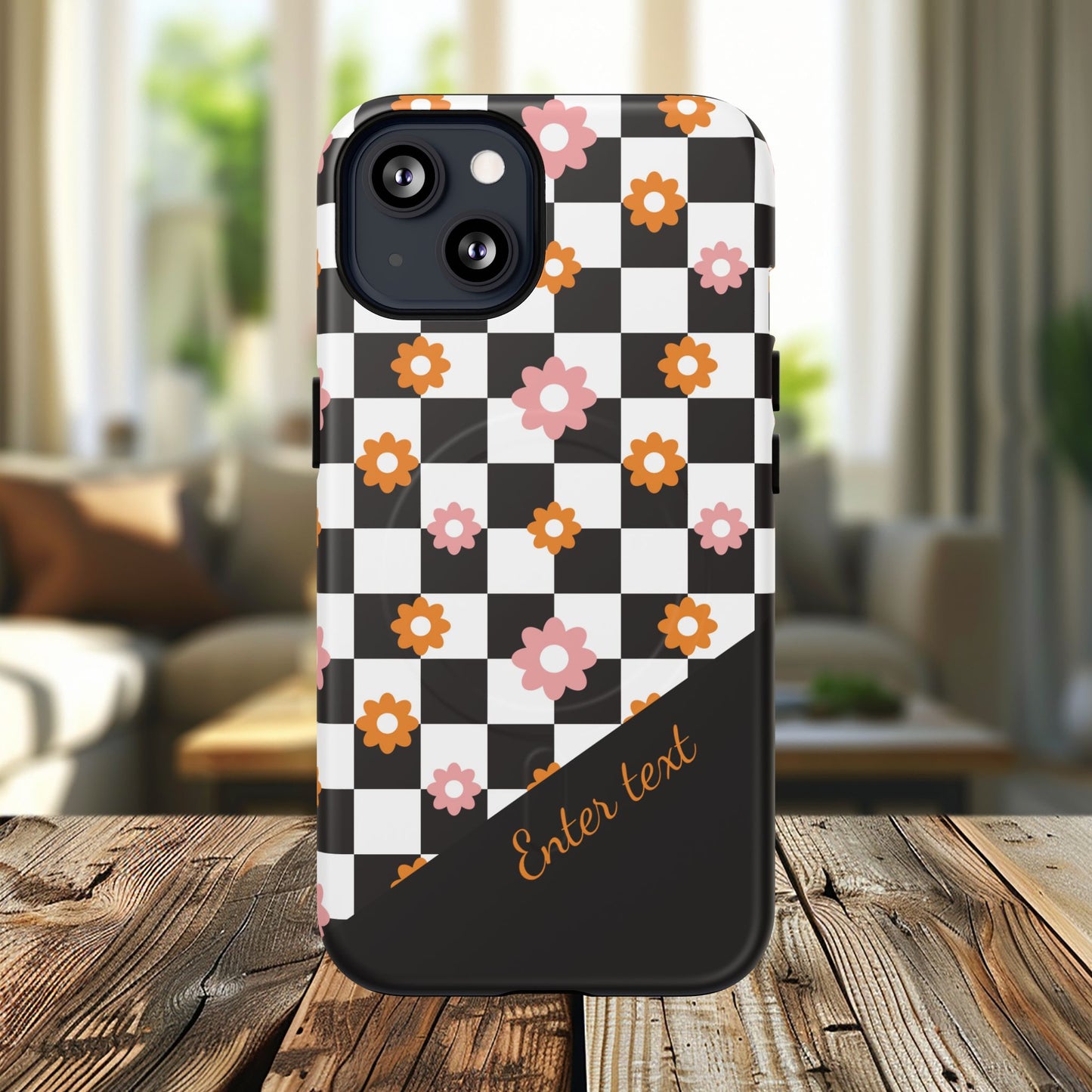Groovy Checkered Bloom iPhone Case, Tough Magnetic Cases for Women, Stylish iPhone Cover, Trendy Floral Print, Gift for Her, Everyday Accessories