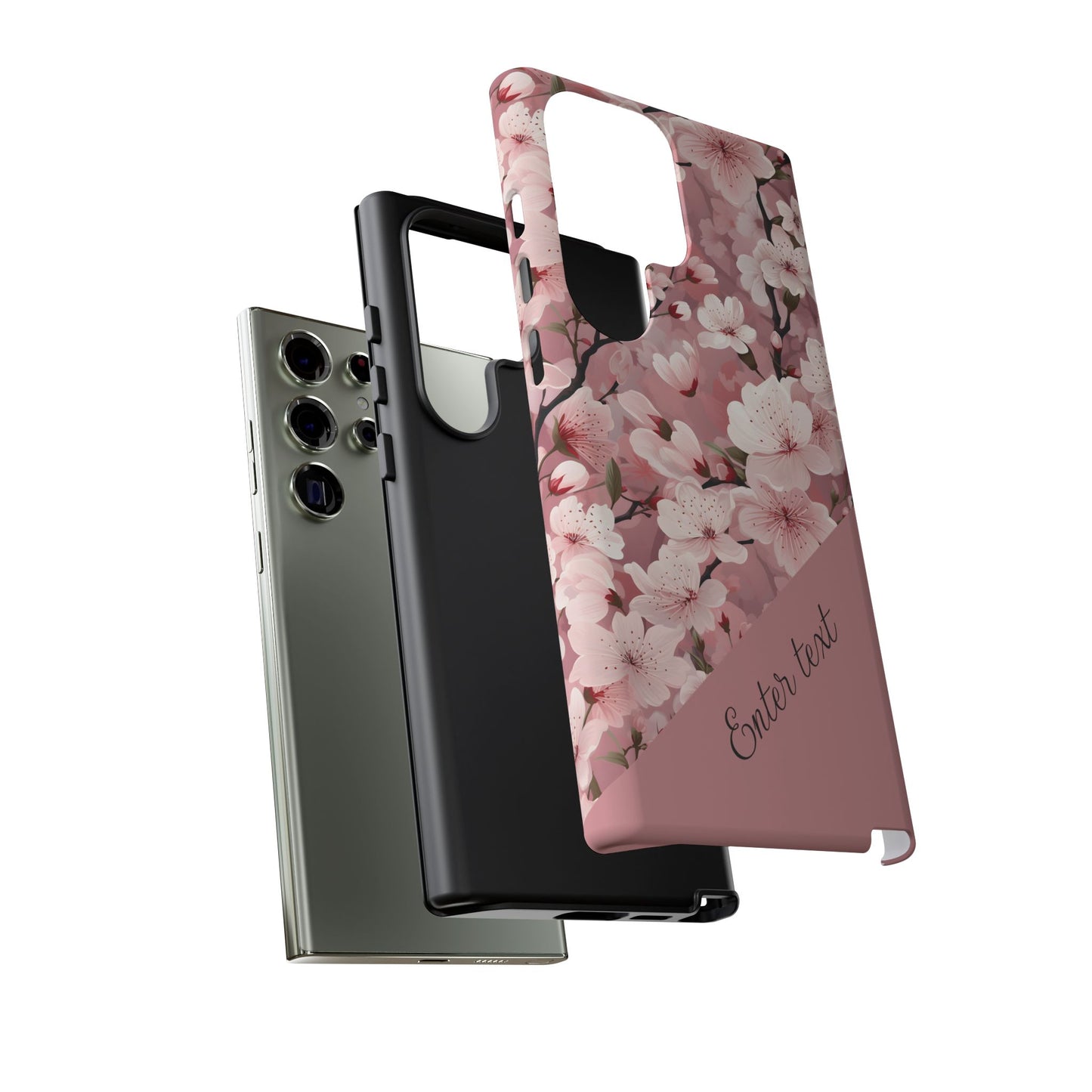 Personalized Cherry Blossom Tough Phone Case — Pink Floral Protective Case for Samsung & Google
