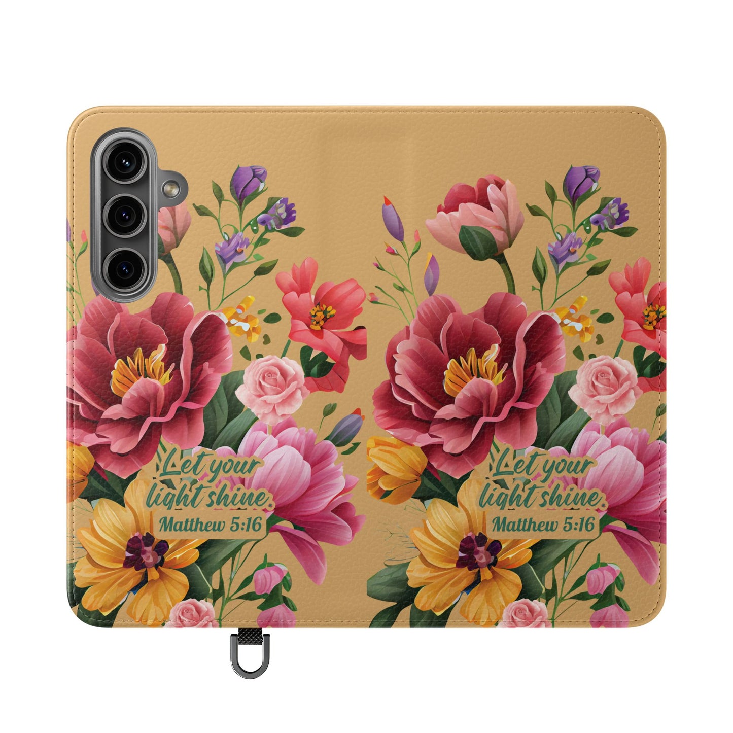 Floral Scripture Flip Case — "Let Your Light Shine" Wallet Phone Cover (Matthew 5:16)