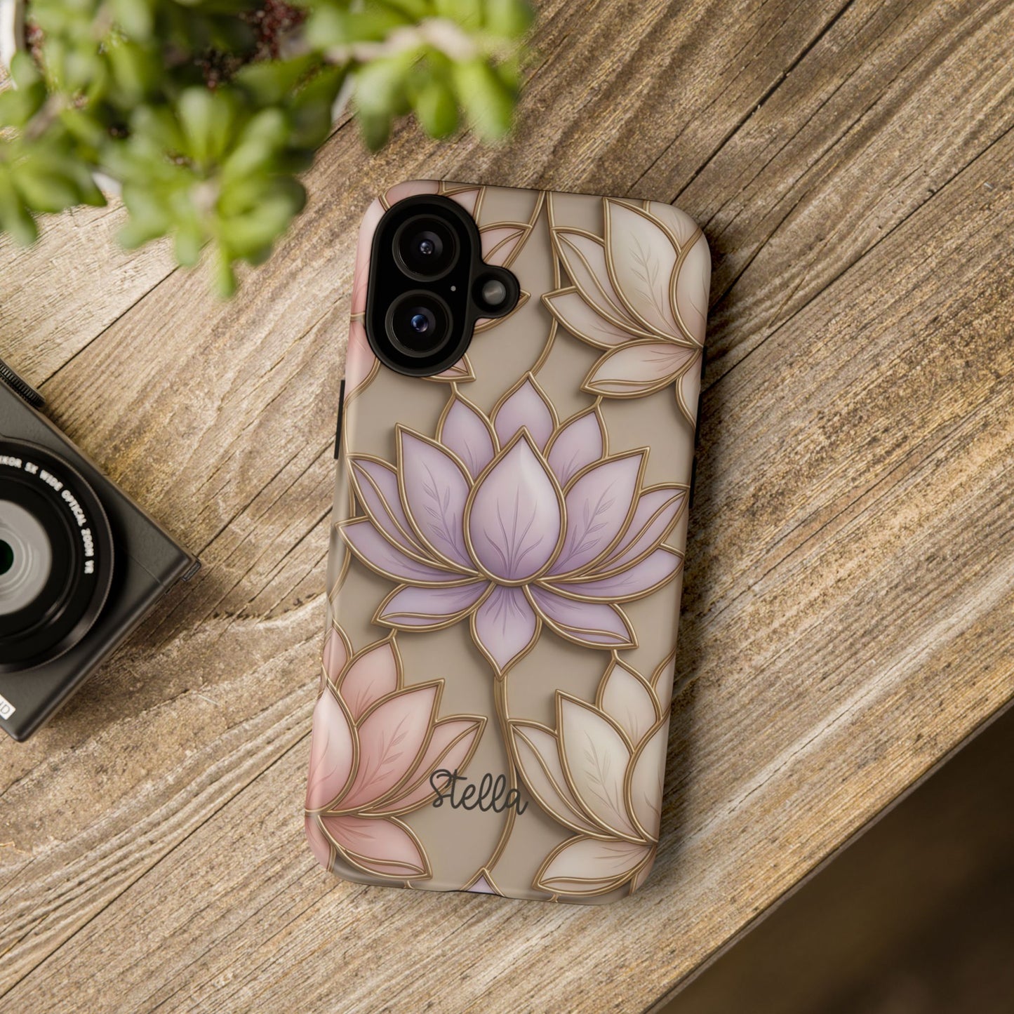 Personalized Lotus Floral Stained Glass Effect Tough Phone Case