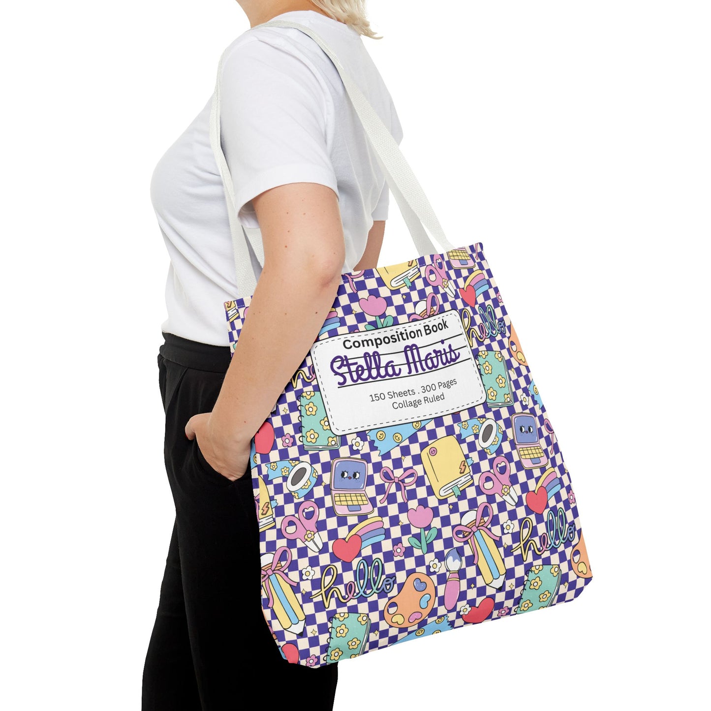 Personalized Purple Doodle Daydream Composition Book Inspired Tote Bag, Back to School Tote, Teacher Gift, Kids Bag, Custom Name Bag, Educational Accessories, Back to School Tote Bag.
