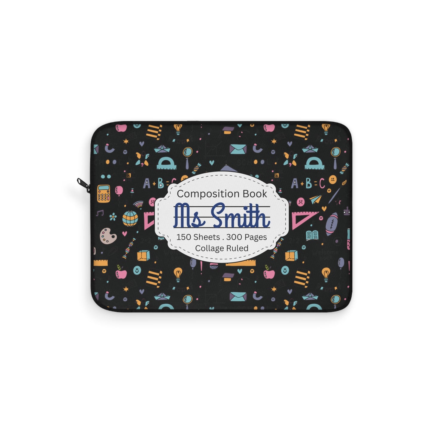 Personalized Chalkboard Chic Laptop Sleeve with Composition Book Inspired Design, Educational Gift for Teachers, Classroom Organization, Back to School, Unique Teacher Accessory