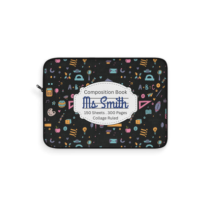 Personalized Chalkboard Chic Laptop Sleeve with Composition Book Inspired Design, Educational Gift for Teachers, Classroom Organization, Back to School, Unique Teacher Accessory