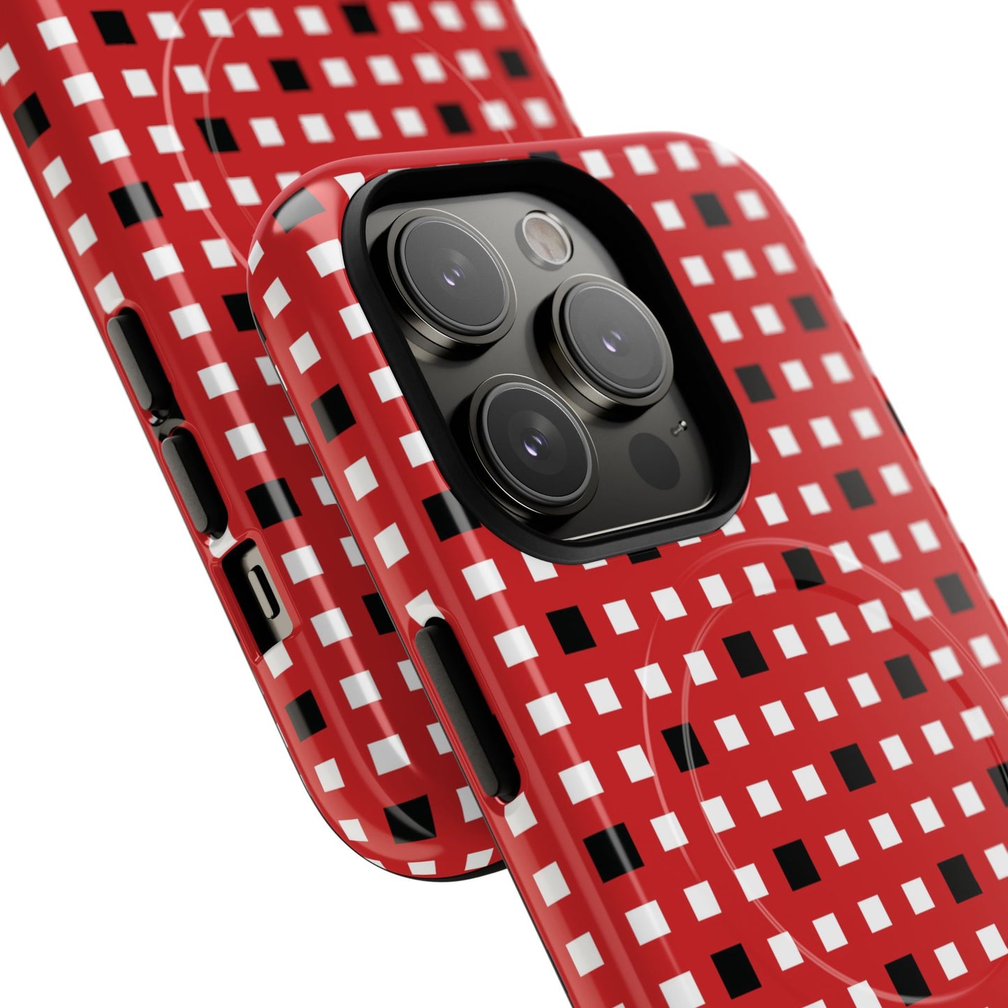 Crimson Gridlock Tough iPhone Magnetic Cases, Durable iPhone Accessories, Gift for Tech Lovers, Modern Design