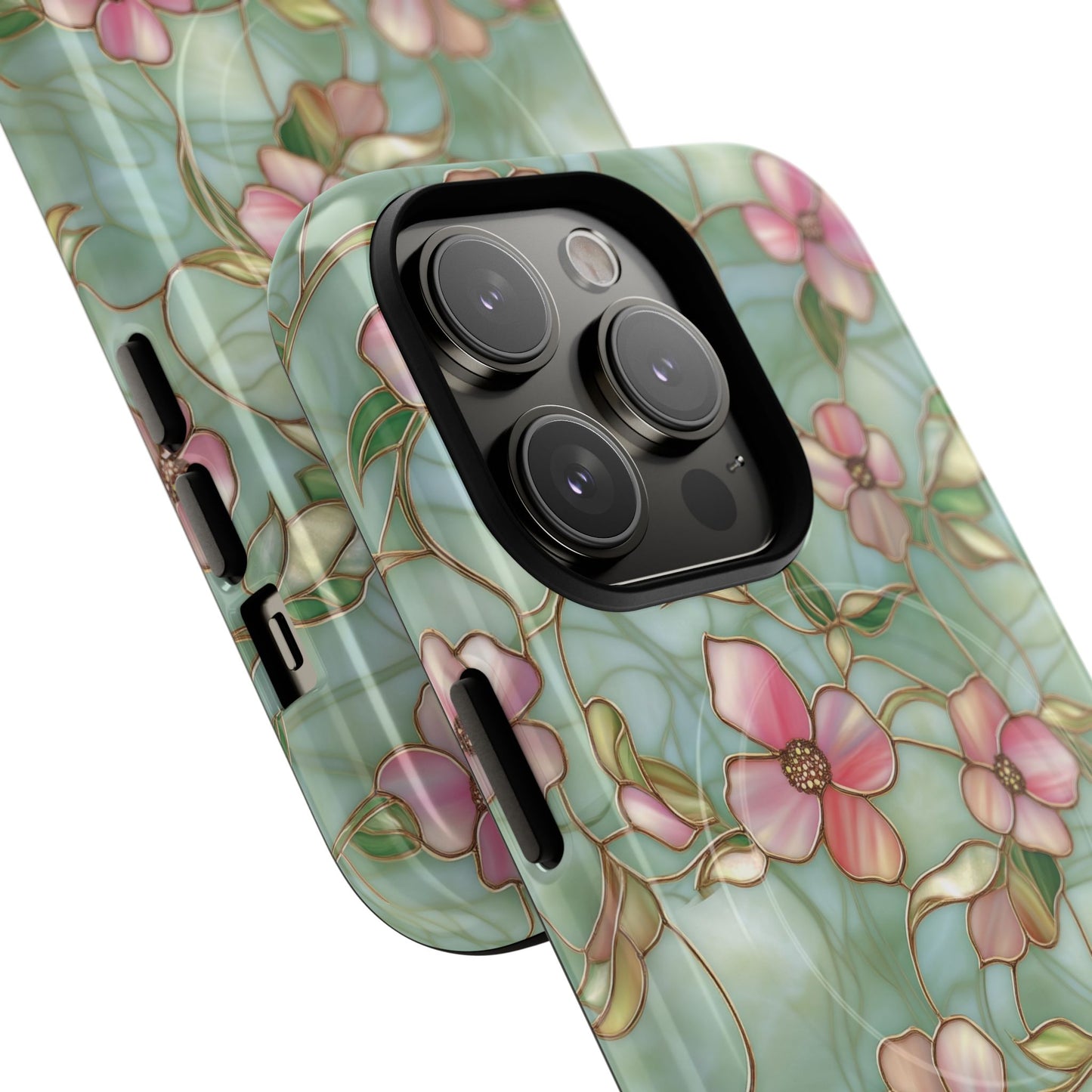 Aqua Bloom Serenity Tough iPhone Magnetic Cases, Cute Flower Design, Stylish Protection, Gift for Her, Trendy Accessories, iPhone MagSafe Accessory.