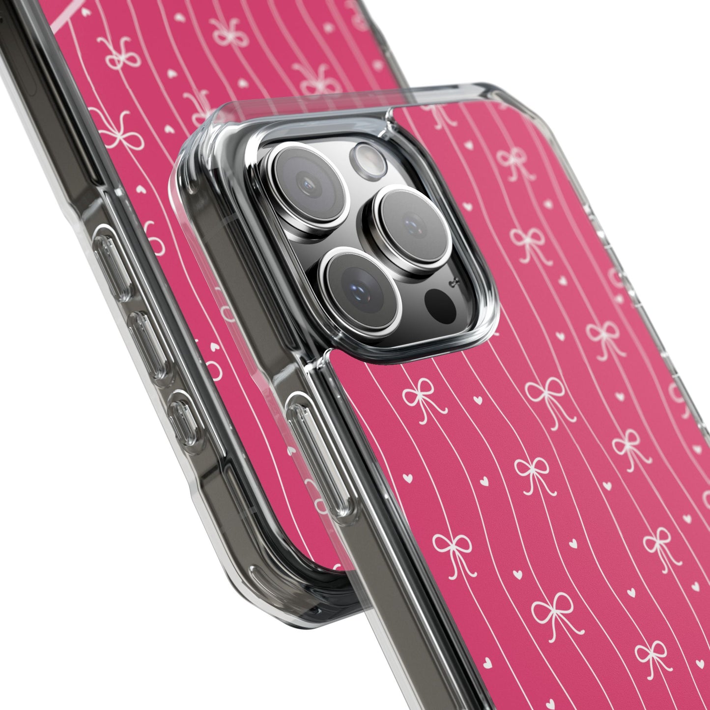 Personalized Pink Bow Coquette Tough Magnetic MagSafe® Clear iPhone Case  iPhone® 13, 14, iPhone 15, iPhone 16, iPhone 17, Pro, Pro Max, Plus Cases.