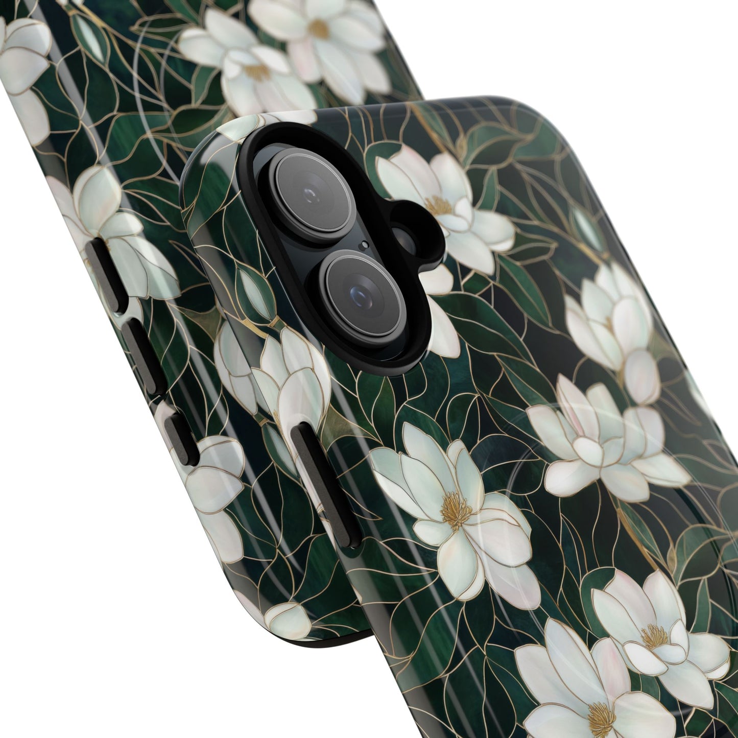 Midnight Magnolia Tough iPhone Magnetic Case, Stylish Stained Glass iPhone Protection, Nature Lover Gift, Spring Vibes