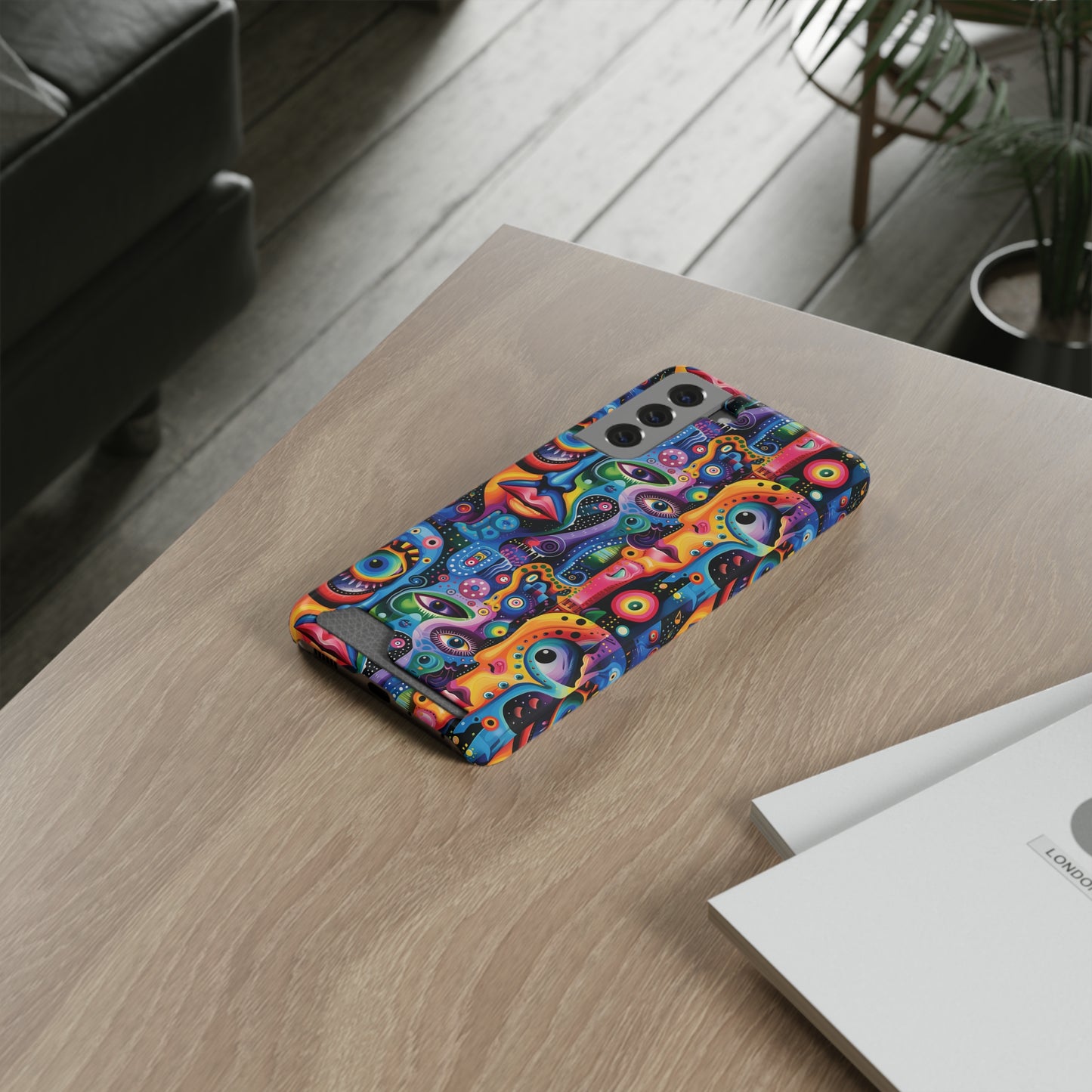 Psychedelic Visions Phone Case with Card Holder - Colorful and Stylish Design for Creatives