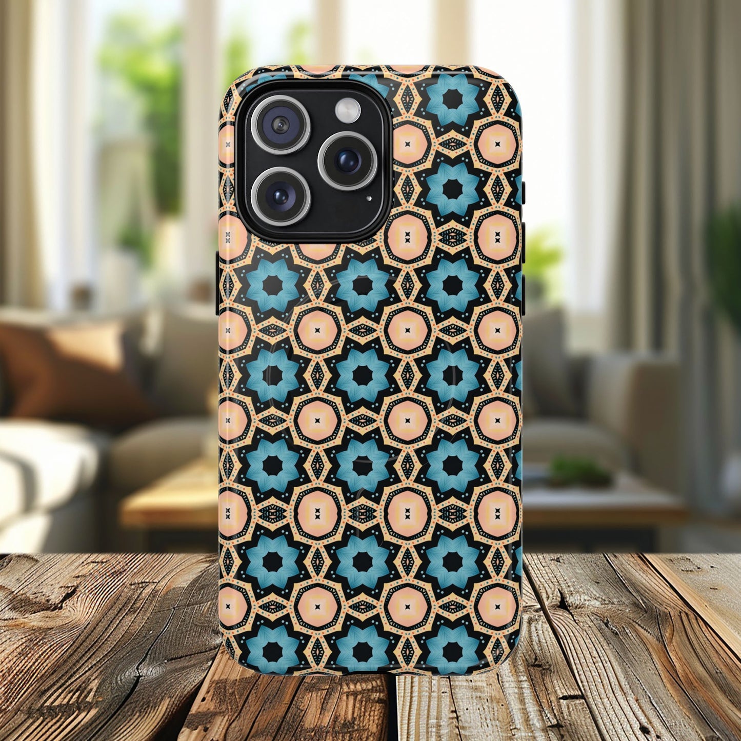 Sahara Star Mosaic Colorful Geometric iPhone Cases, Tough Magnetic iPhone Cases, Vibrant Design iPhone Cover, Durable iPhone Protection, Stylish Tech Accessories.