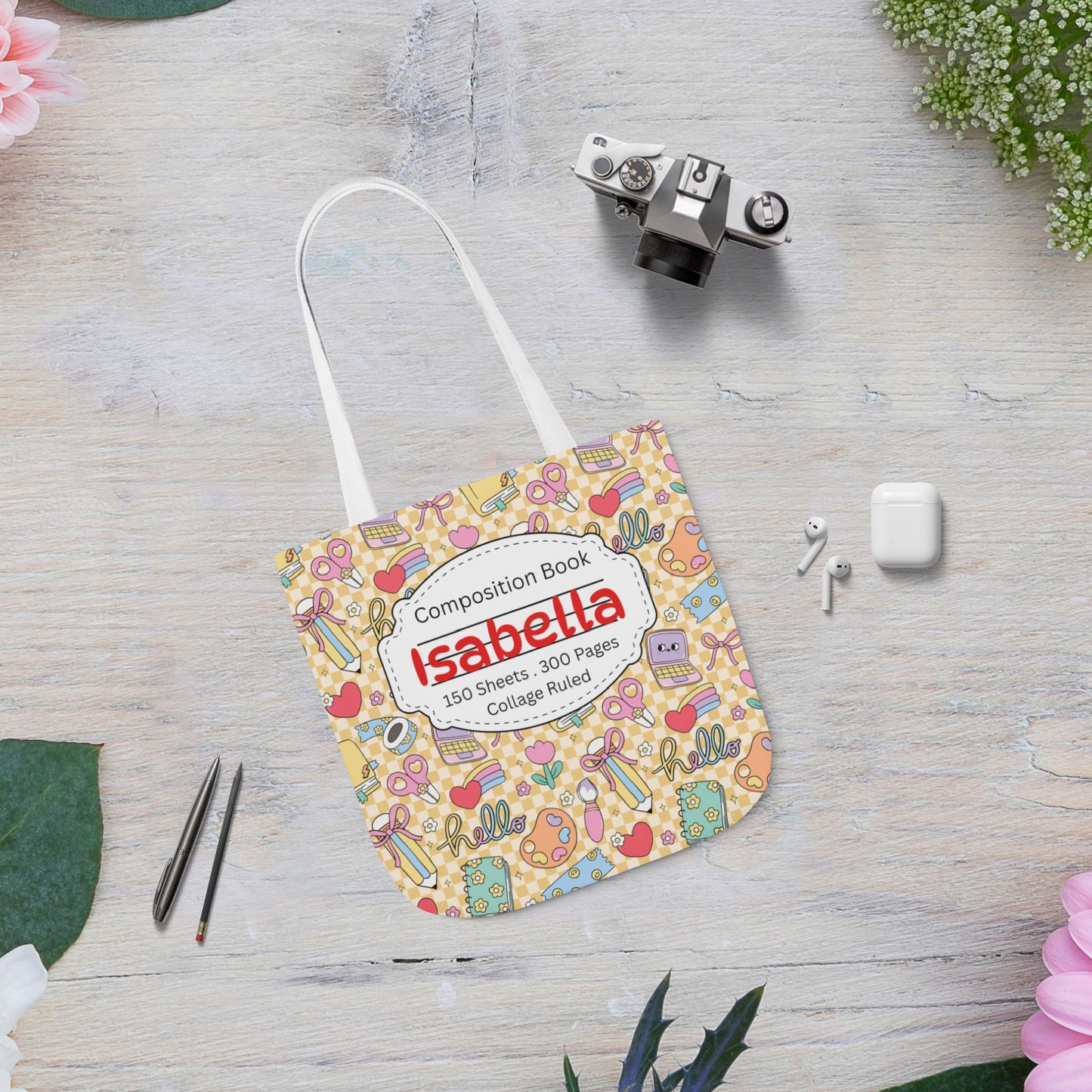 Personalized Doodle Daydream Composition Book Inspired Canvas Tote Bag with Colorful Straps, Cute School Bag, Eco-Friendly Tote, Back to School Shopping Bag, Teacher Gift Idea
