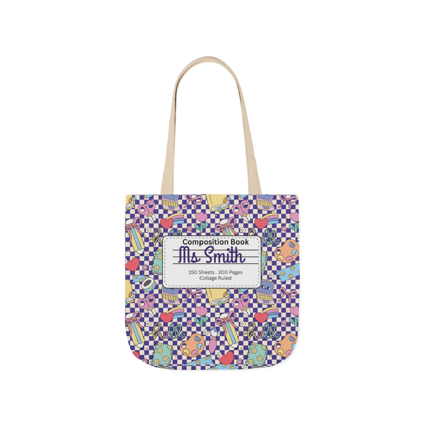 Personalized Purple Doodle Daydream Composition Book Inspired Canvas Tote Bag with Colorful Straps, Cute School Bag, Eco-Friendly Tote, Back to School Shopping Bag, Teacher Gift Idea