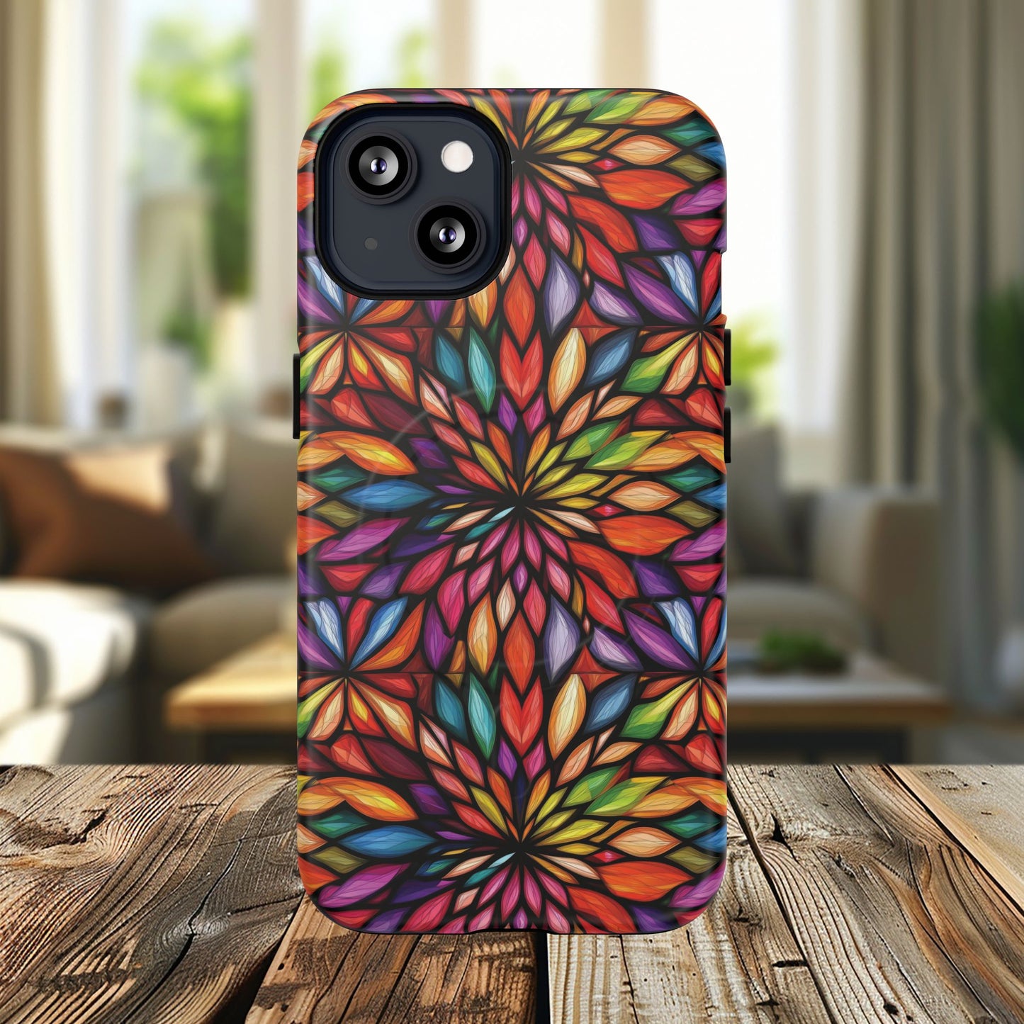 Prism Bloom Tough iPhone Magnetic Case, Stained Glass  MagSafe Cases, iPhone Accessory, Floral Design, Unique Gift, iPhone Protection