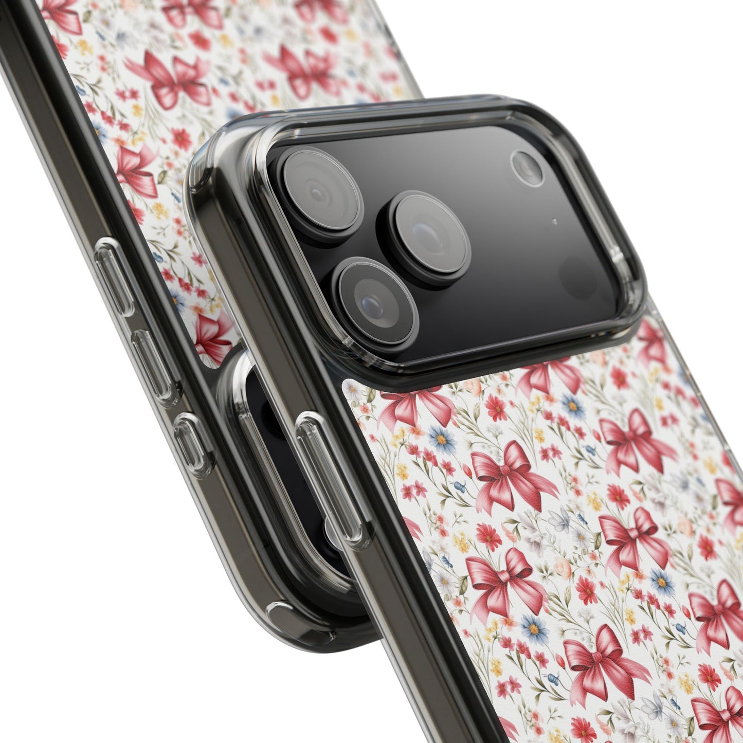 Personalized Rosette Coquette Floral Bow Clear iPhone, Samsung Cases — Custom Name Phone Cover