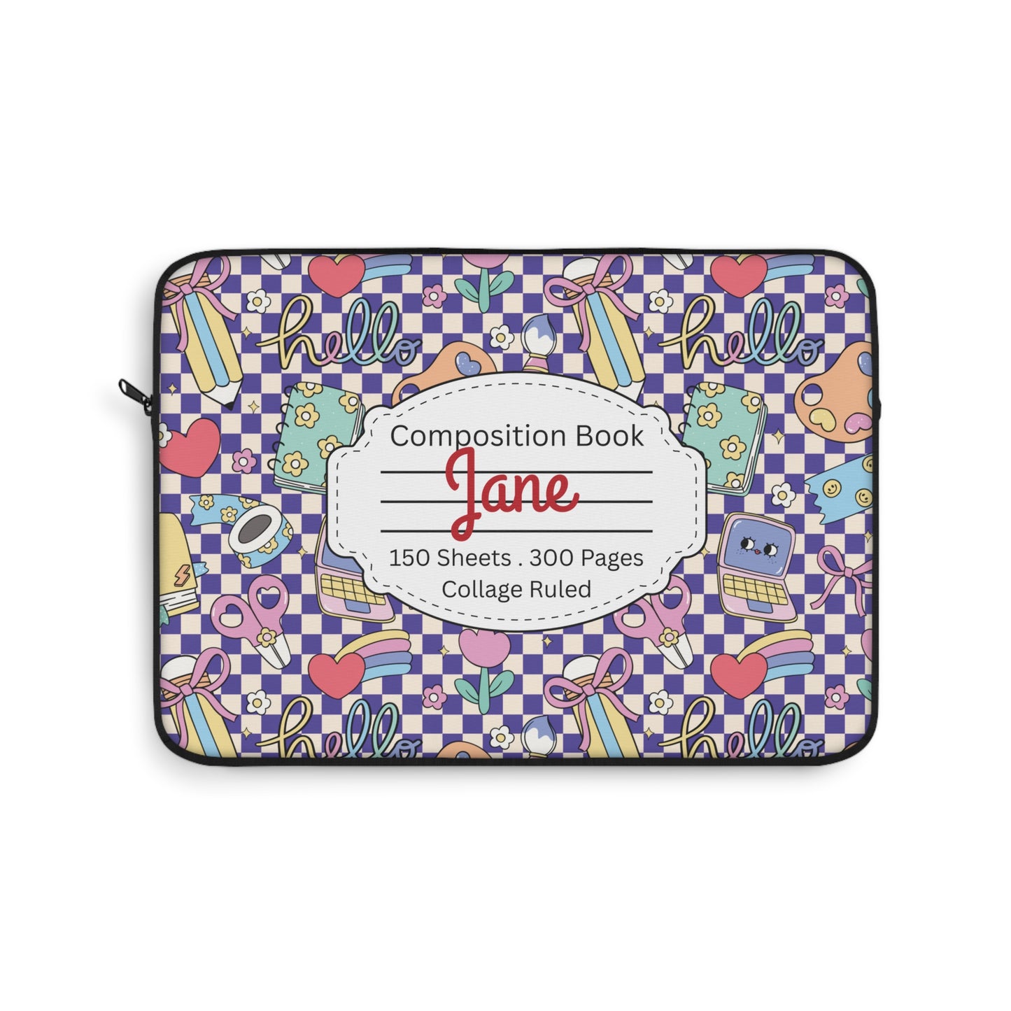 Personalized Purple Doodle Daydream Composition Book Inspired Laptop Sleeve, Educational Gift for Teachers, Classroom Organization, Back to School, Unique Teacher Accessory