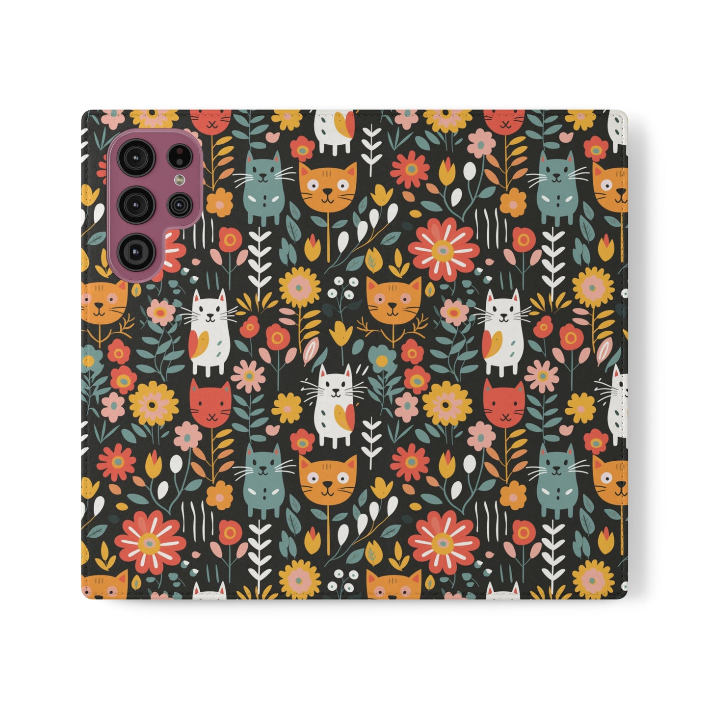 Whimsical Feline Garden iPhone and Samsung Flip Cases