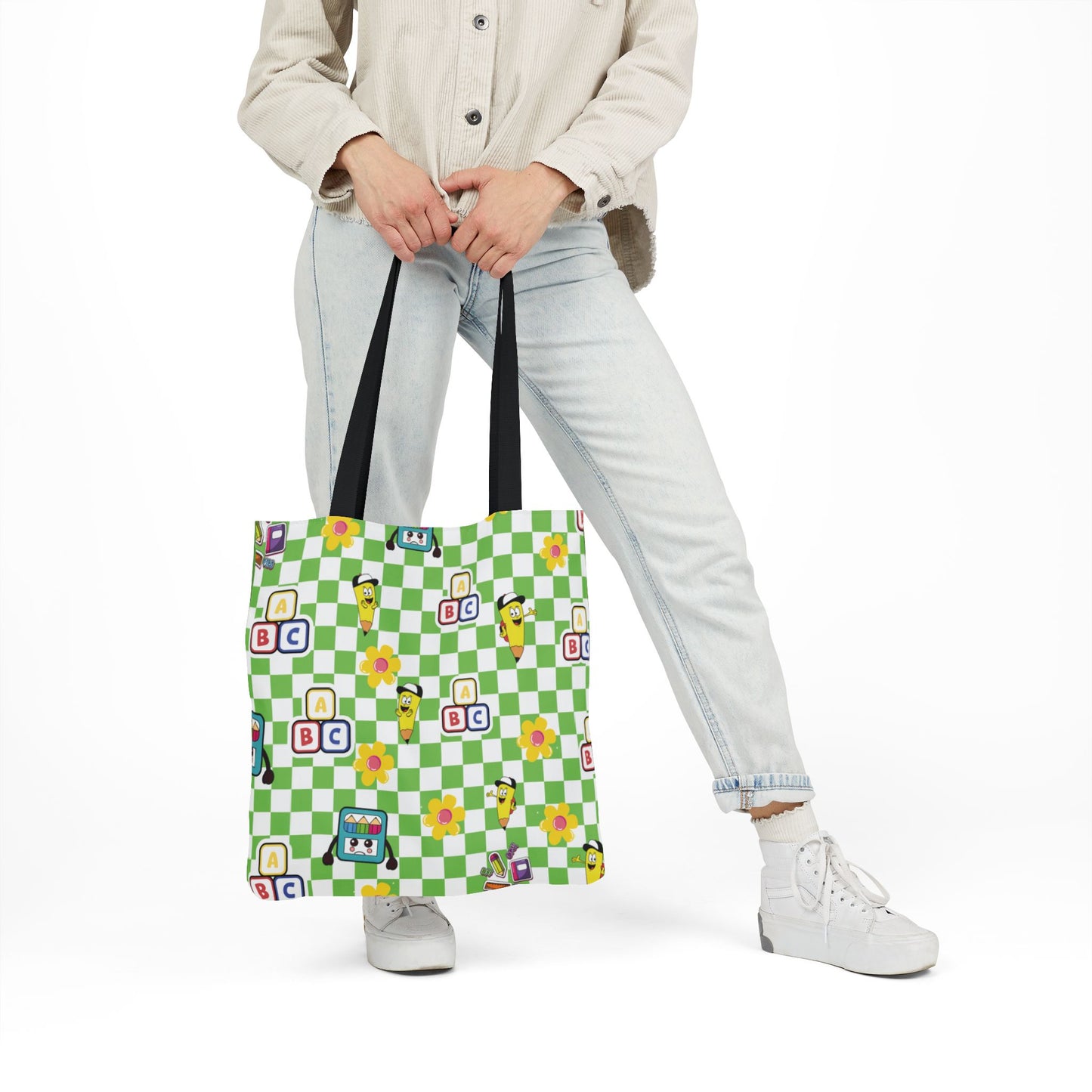 Personalized Green Schoolyard Chic Composition Book Inspired Canvas Tote Bag with Colorful Straps, Cute School Bag, Eco-Friendly Tote, Back to School Shopping Bag, Teacher Gift Idea