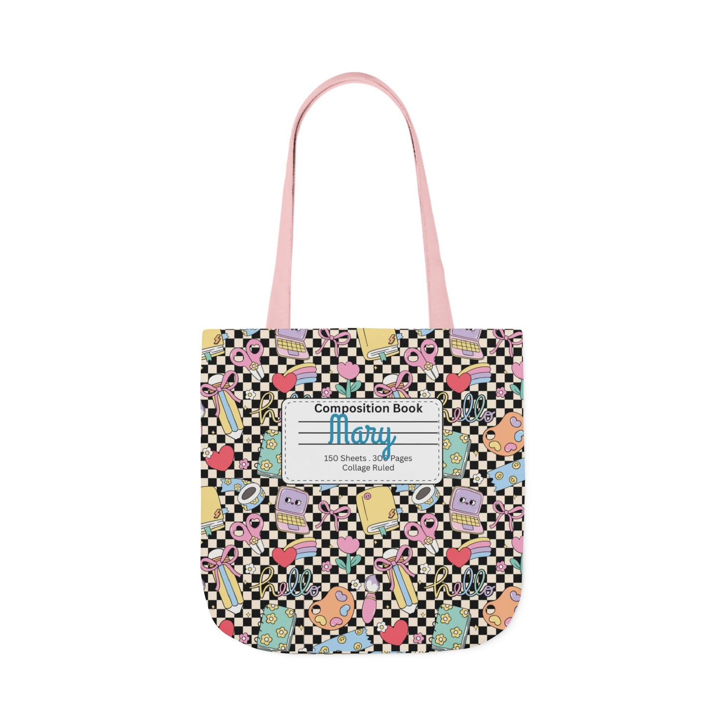 Personalized Black Doodle Daydream Composition Book Inspired Canvas Tote Bag with Colorful Straps, Cute School Bag, Eco-Friendly Tote, Back to School Shopping Bag, Teacher Gift Idea