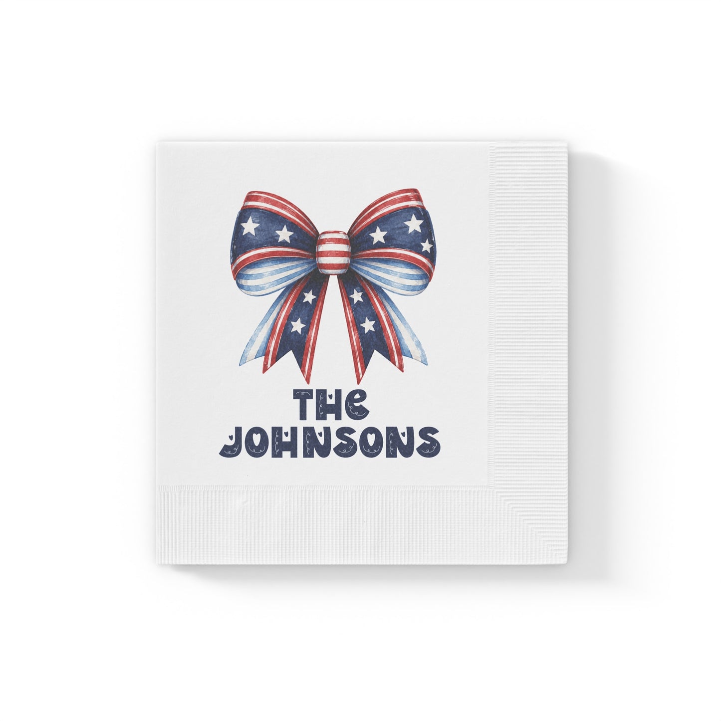 Personalized Patriotic Napkins — Red White & Blue Bow with 'Name or Message'