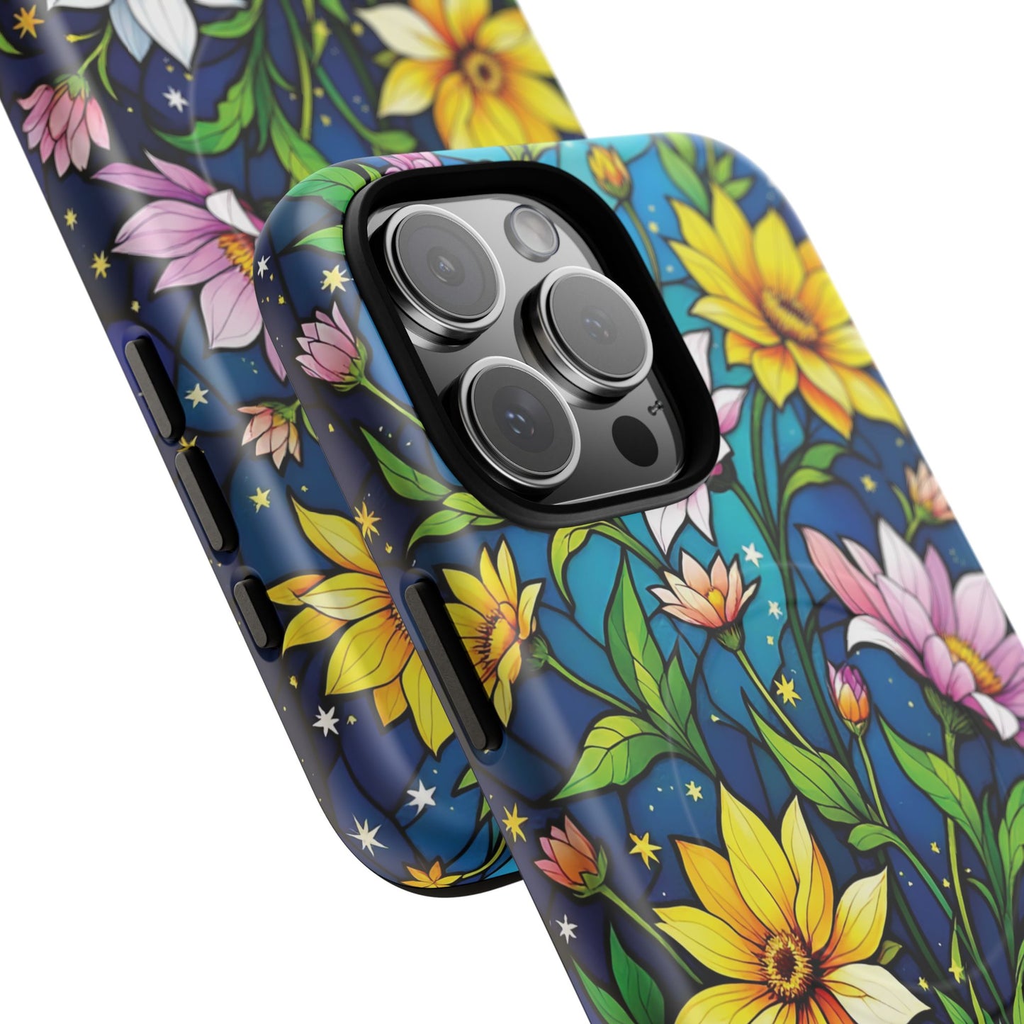 Flower Garden Stained Glass Phone Case, Tough Magnetic Cases, Floral Phone Cover, Durable Phone Accessories, Spring Gift, Birthday Present