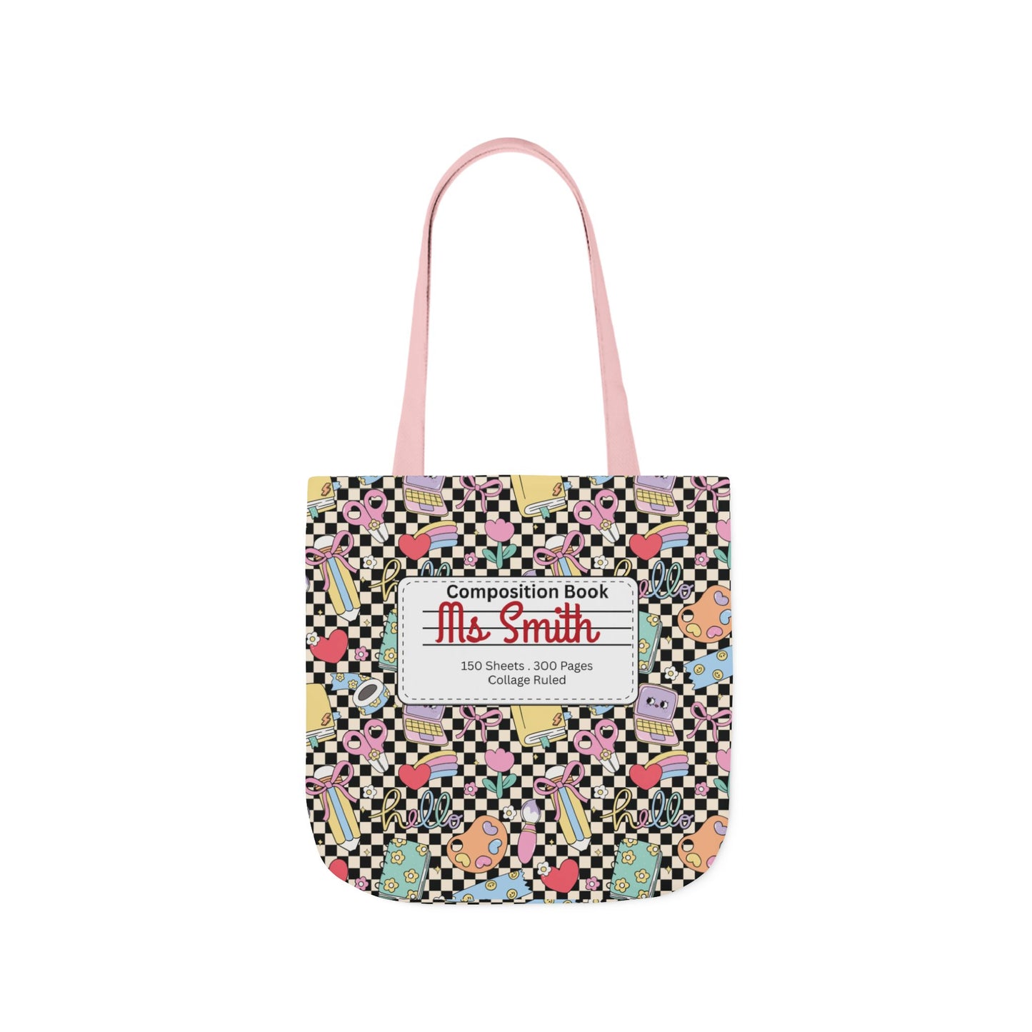 Personalized Black Doodle Daydream Composition Book Inspired Canvas Tote Bag with Colorful Straps, Cute School Bag, Eco-Friendly Tote, Back to School Shopping Bag, Teacher Gift Idea